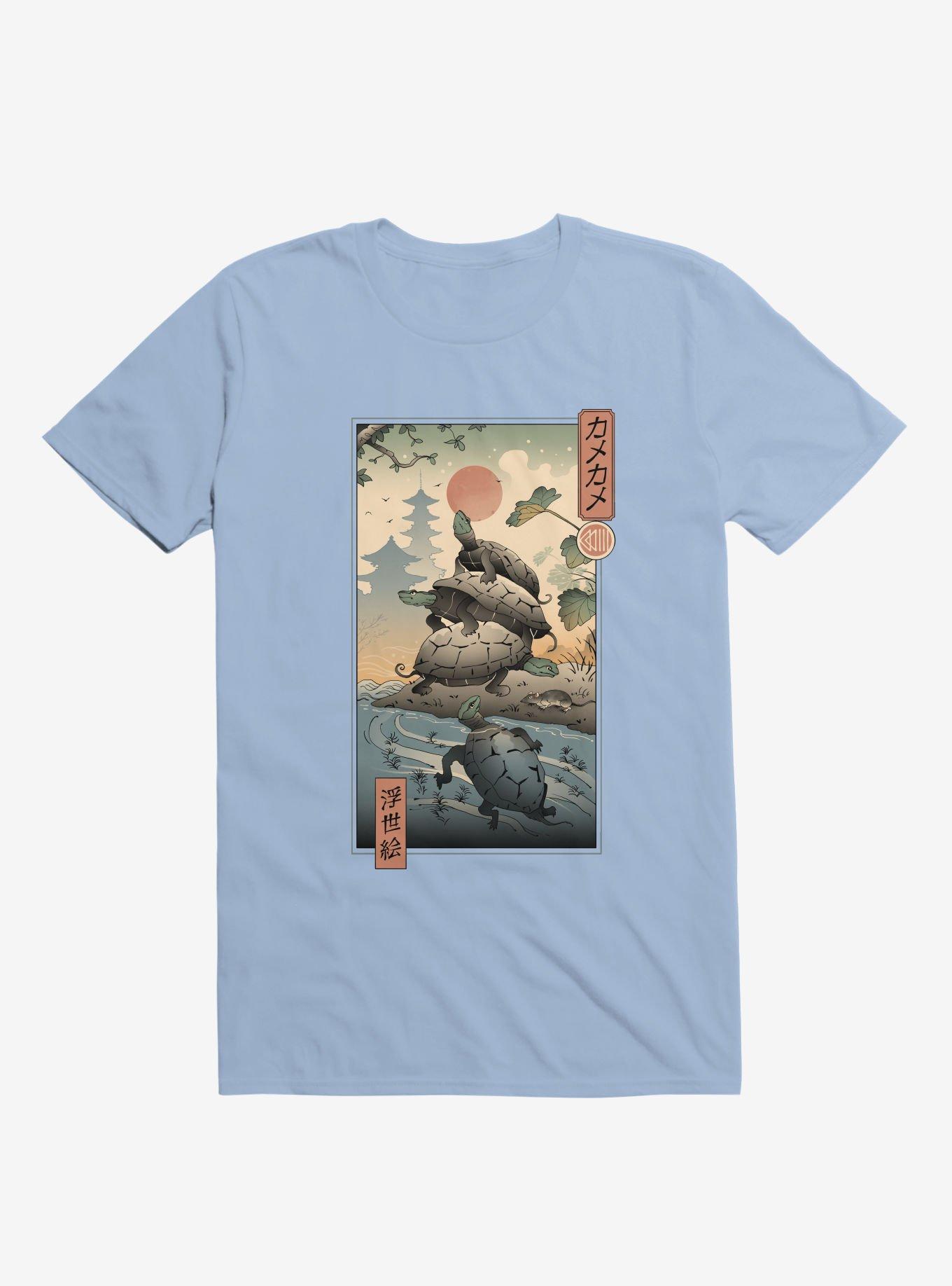 Turtle Stream Kame Kame Ukiyo-e Light Blue T-Shirt, LIGHT BLUE, hi-res