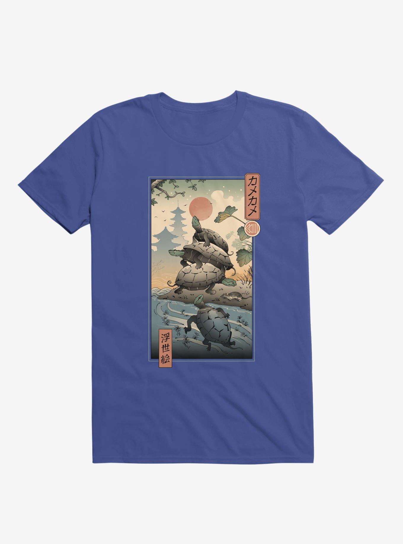 Turtle Stream Kame Kame Ukiyo-e Royal Blue T-Shirt, ROYAL, hi-res