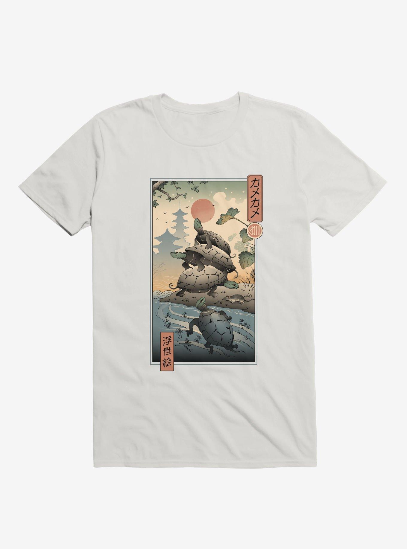 Turtle Stream Kame Kame Ukiyo-e White T-Shirt, , hi-res