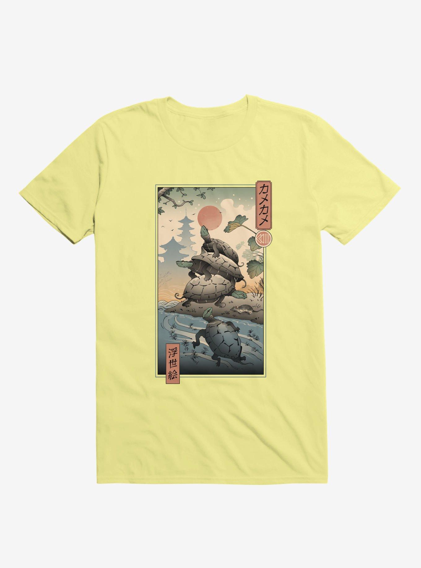 Turtle Stream Kame Kame Ukiyo-e Corn Silk Yellow T-Shirt, CORN SILK, hi-res