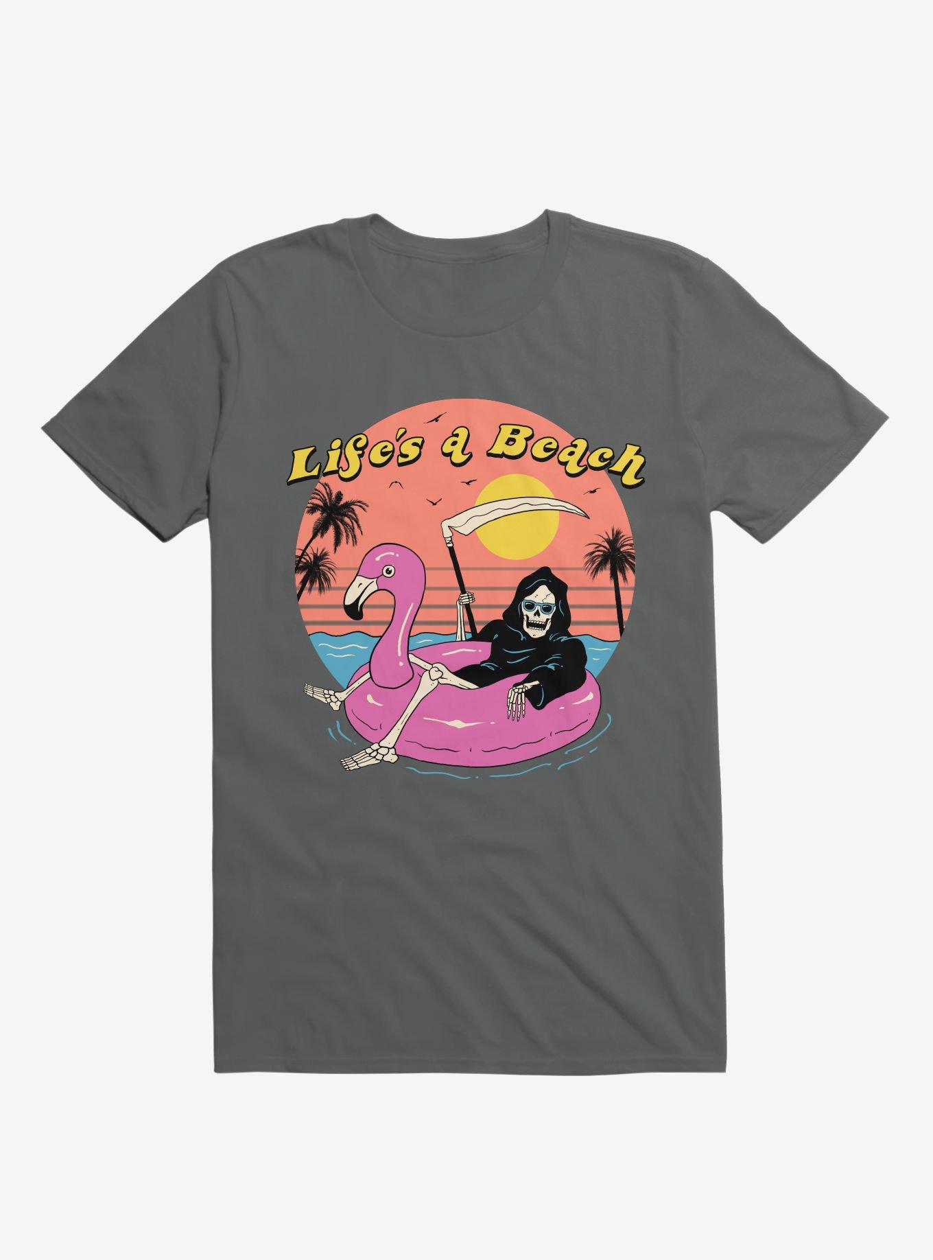 Life's A Beach Grim Reaper Charcoal Grey T-Shirt, , hi-res