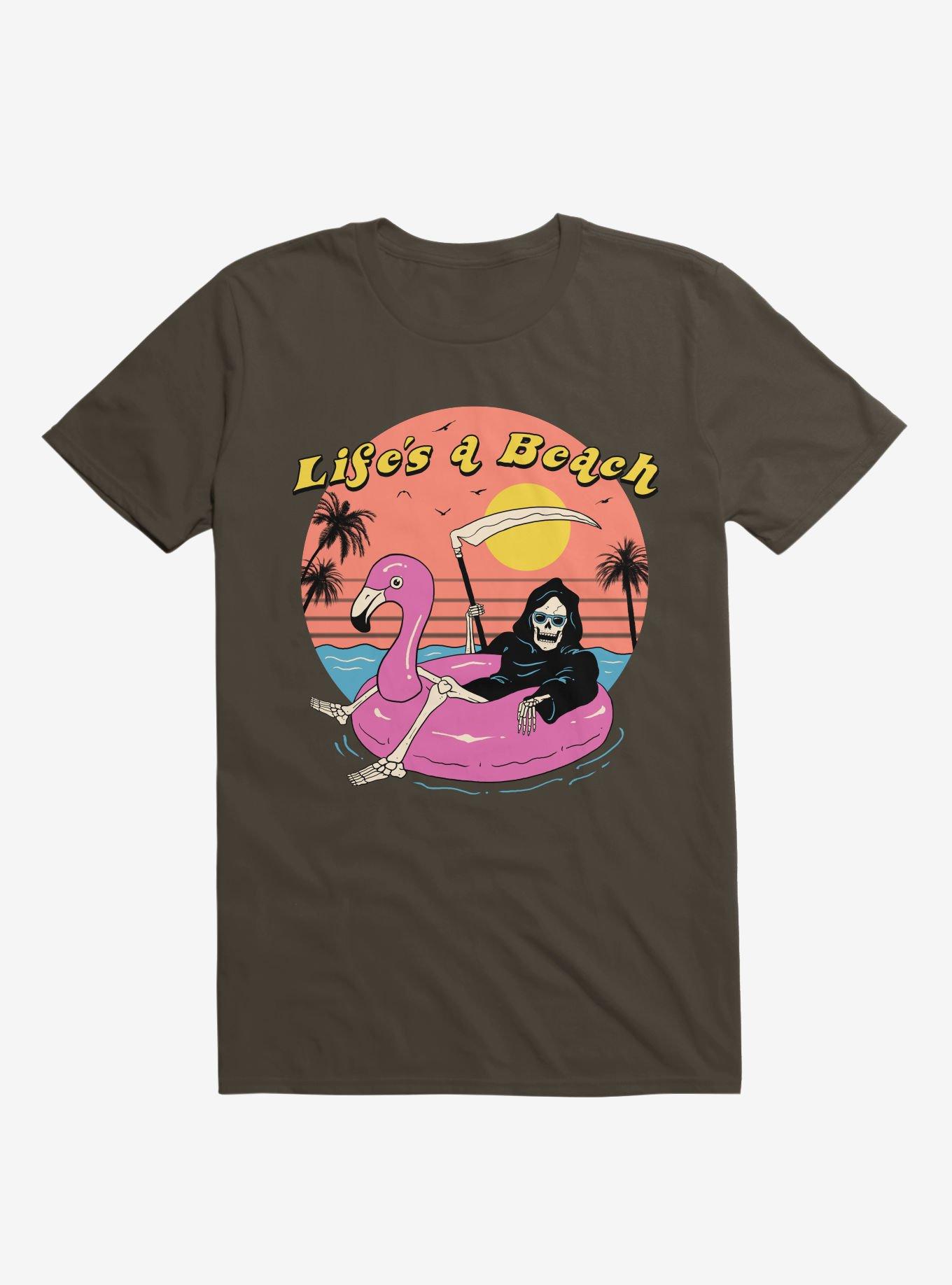 Life's A Beach Grim Reaper Brown T-Shirt, BROWN, hi-res