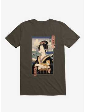 Geisha Cat Lisa Ukiyo-e Brown T-Shirt, , hi-res