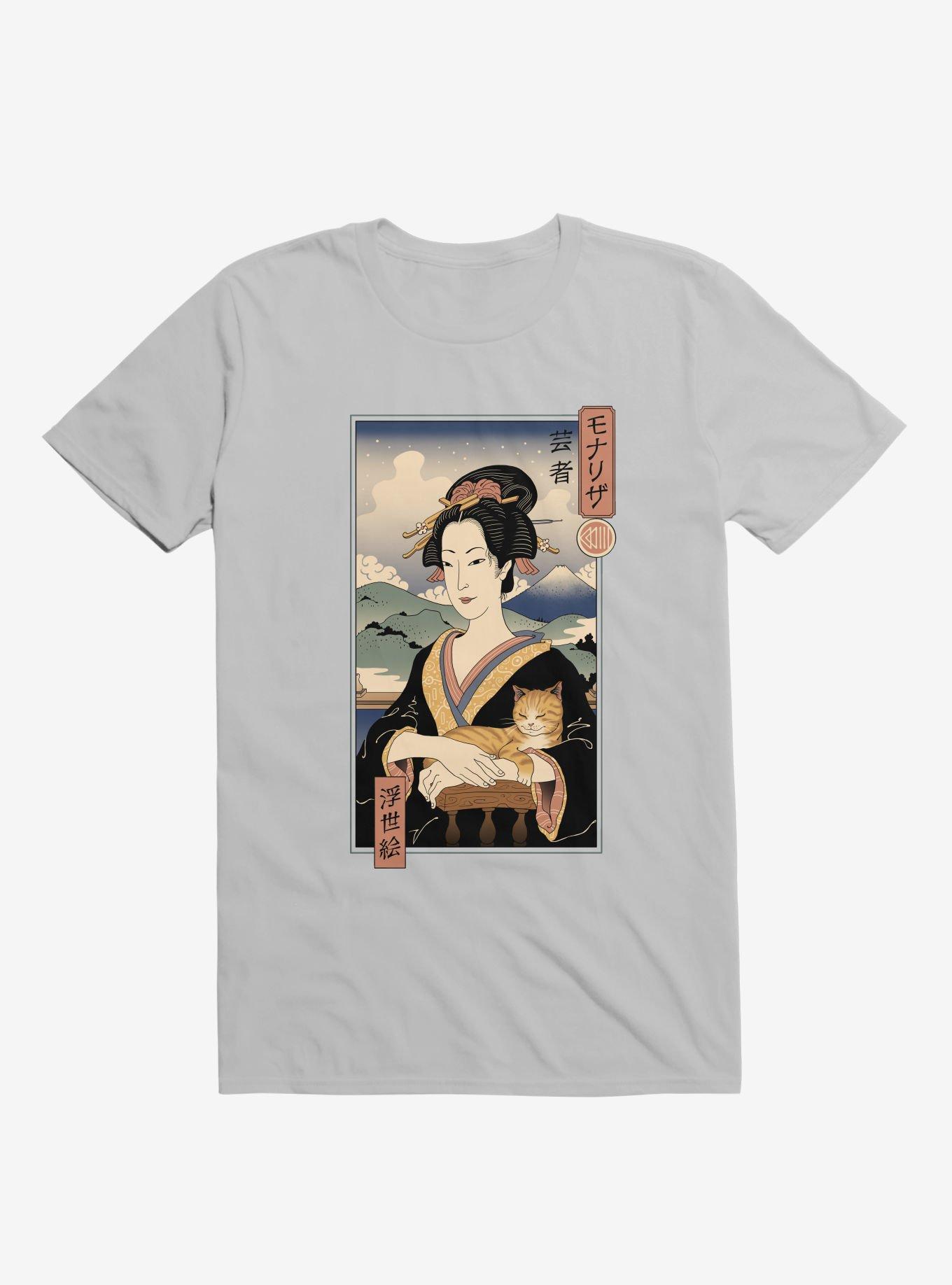 Geisha Cat Lisa Ukiyo-e Ice Grey T-Shirt, ICE GREY, hi-res