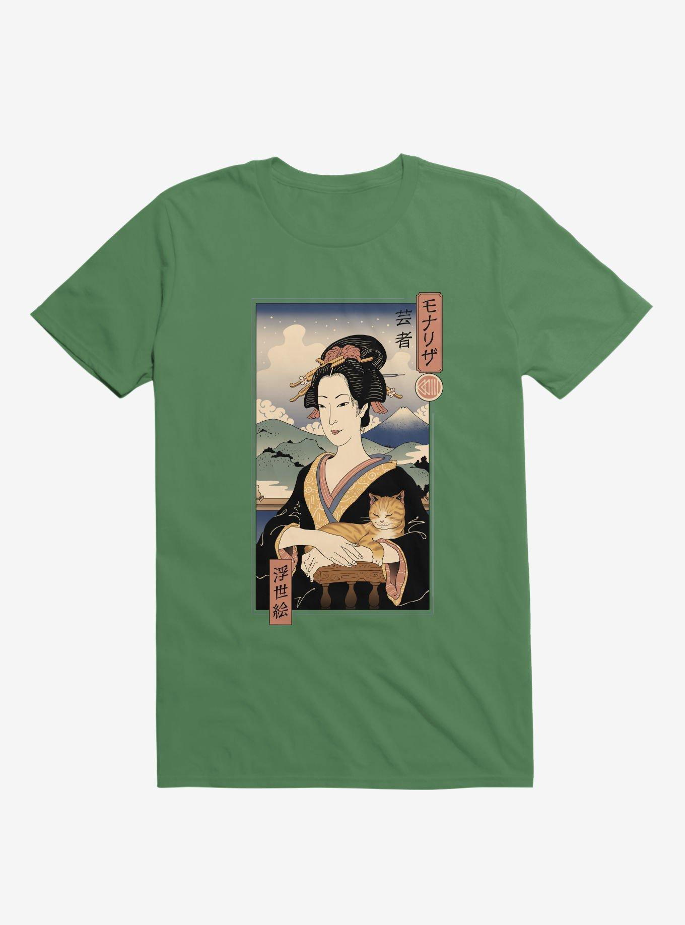 Geisha Cat Lisa Ukiyo-e Kelly Green T-Shirt, KELLY GREEN, hi-res