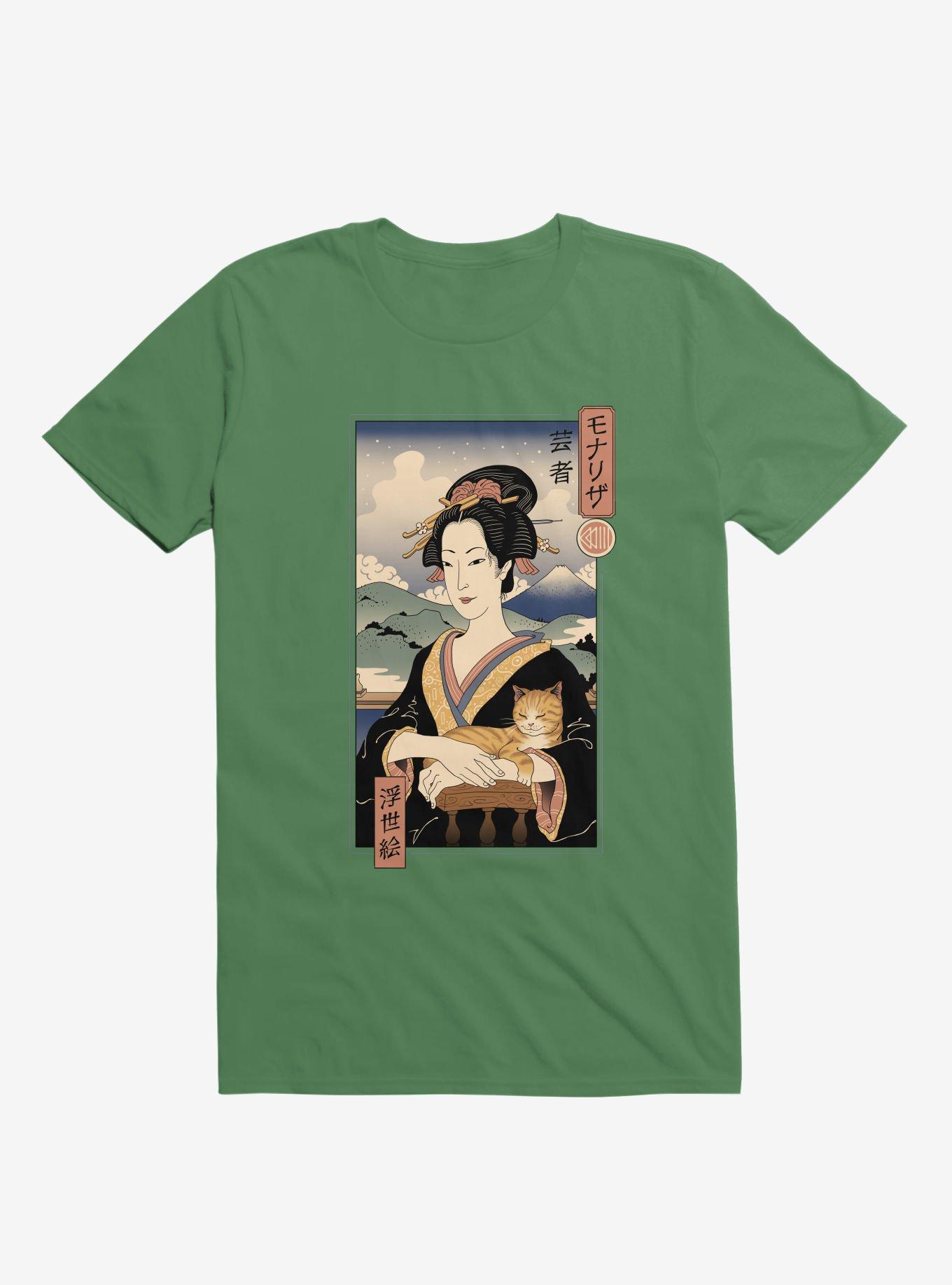 Geisha Cat Lisa Ukiyo-e Kelly Green T-Shirt, , hi-res