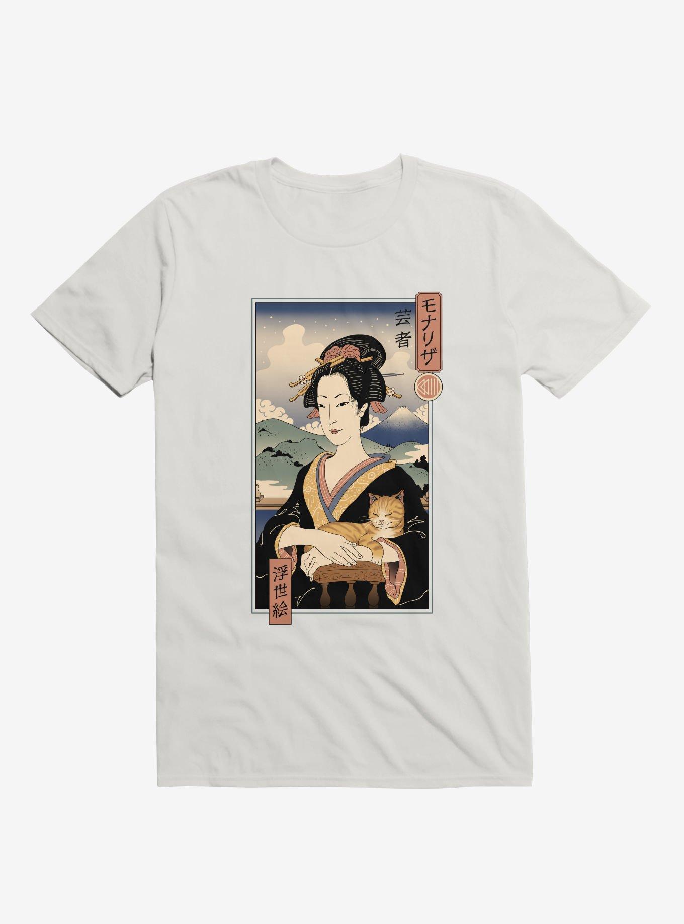 Geisha Cat Lisa Ukiyo-e White T-Shirt, WHITE, hi-res