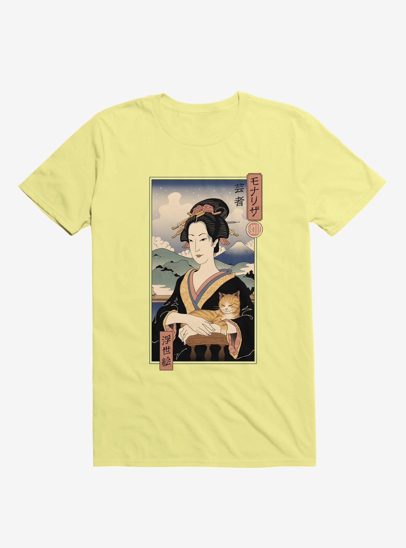 Geisha Cat Lisa Ukiyo-e Corn Silk Yellow T-Shirt, , hi-res