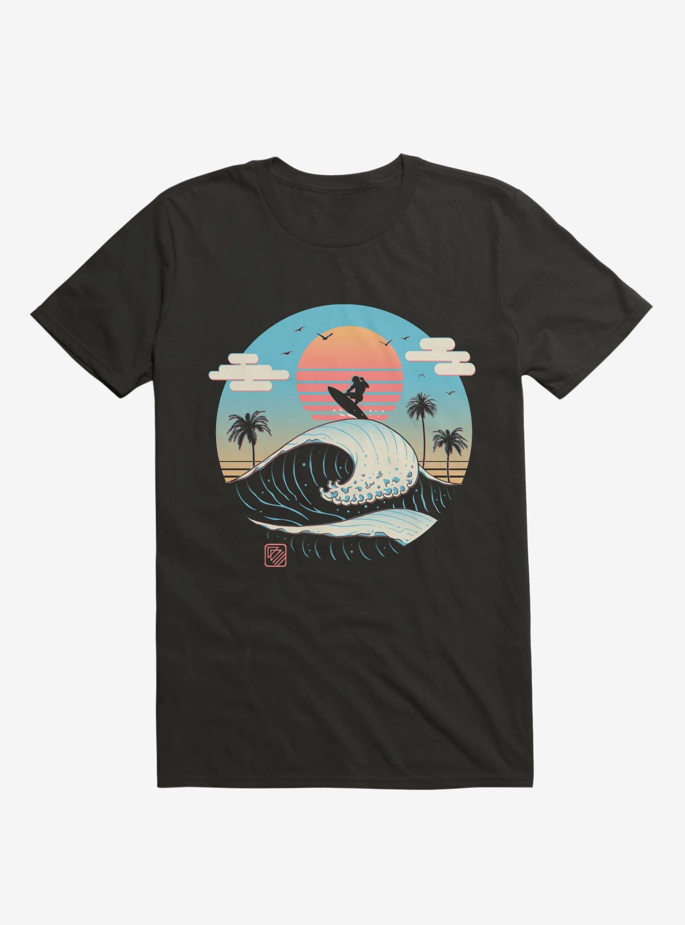 Surfing Waves Summer Vibes Black T-Shirt, BLACK, hi-res
