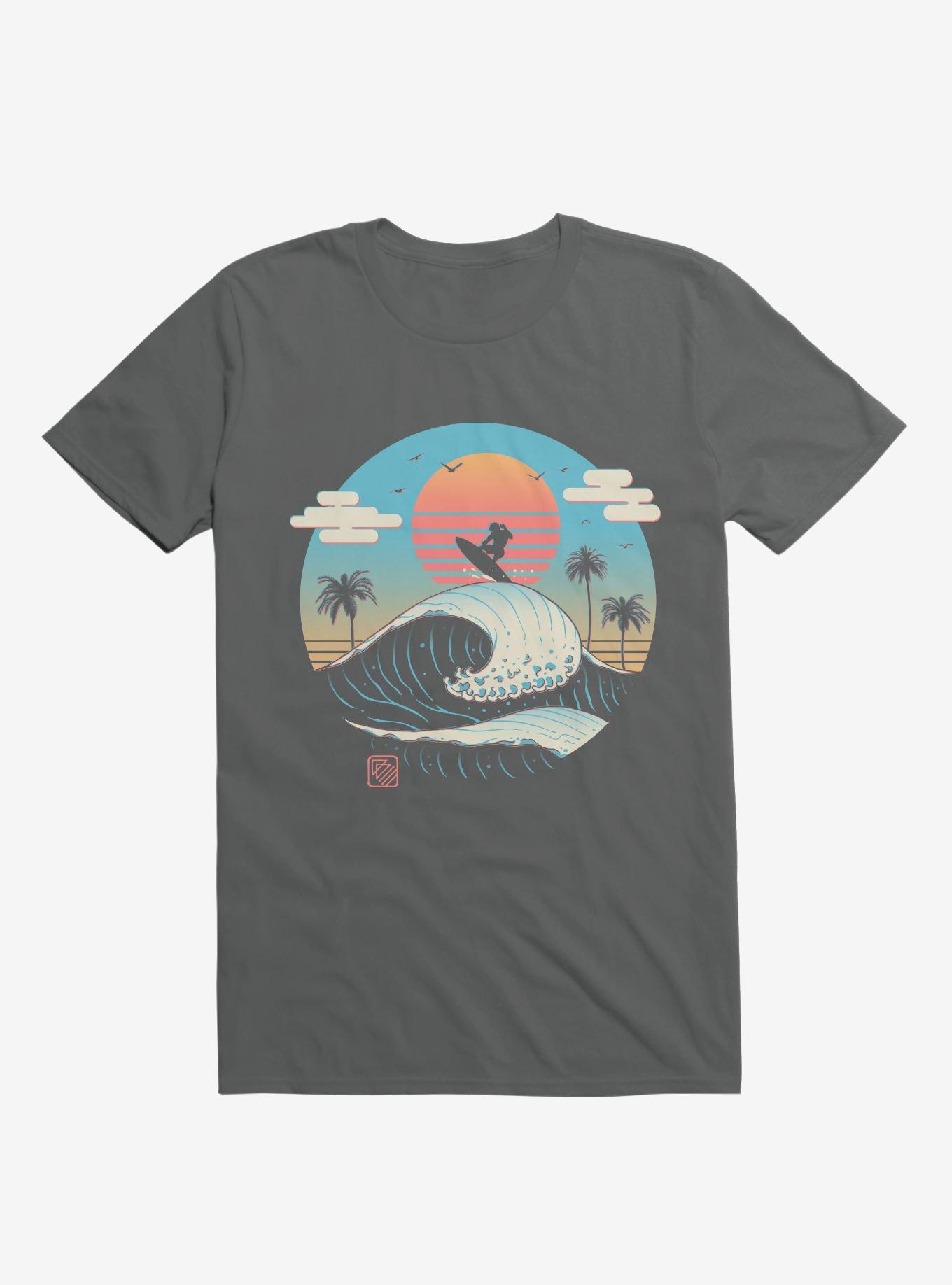 Surfing Waves Summer Vibes Charcoal Grey T-Shirt, CHARCOAL, hi-res