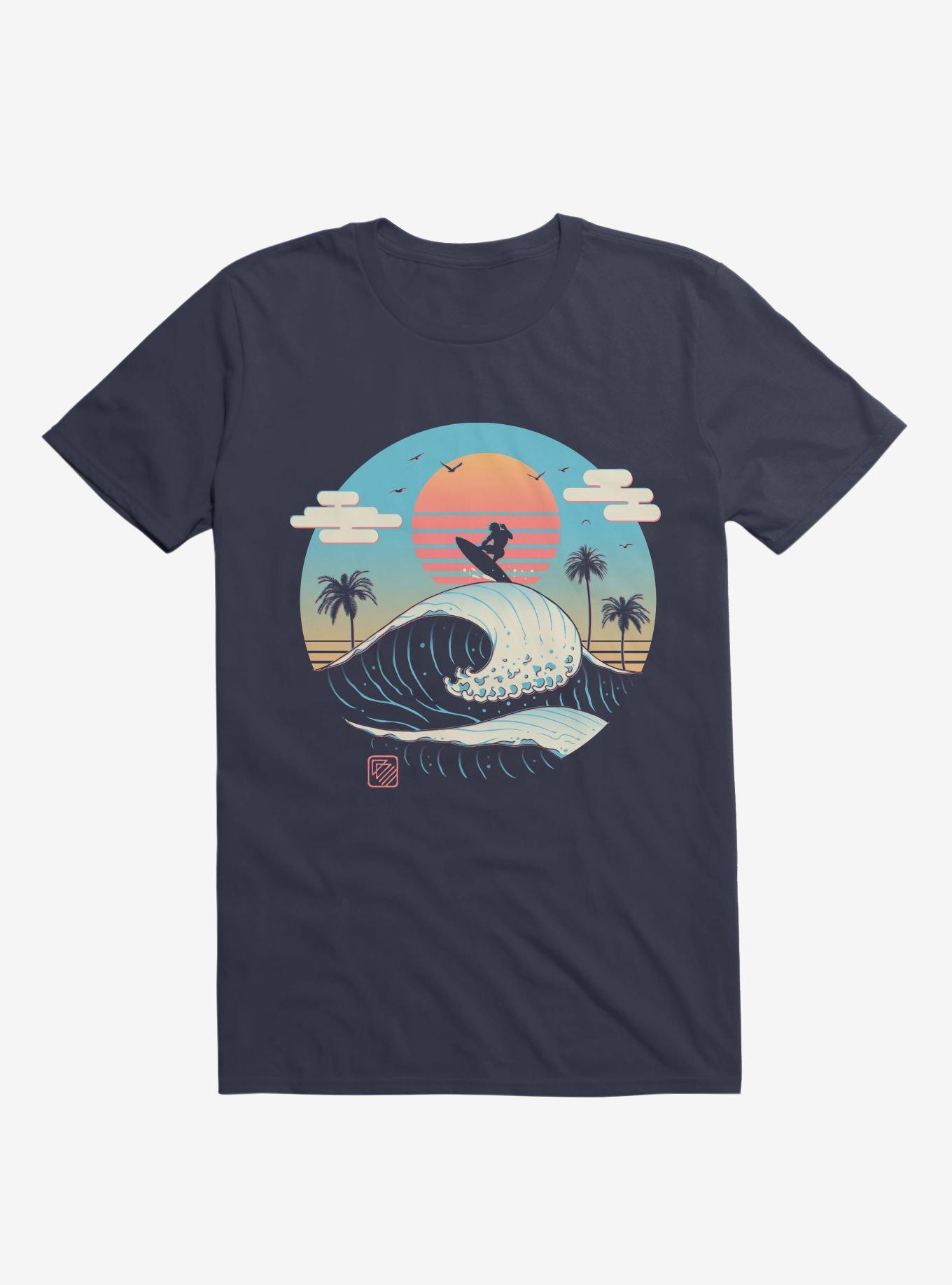 Surfing Waves Summer Vibes Navy Blue T-Shirt, NAVY, hi-res