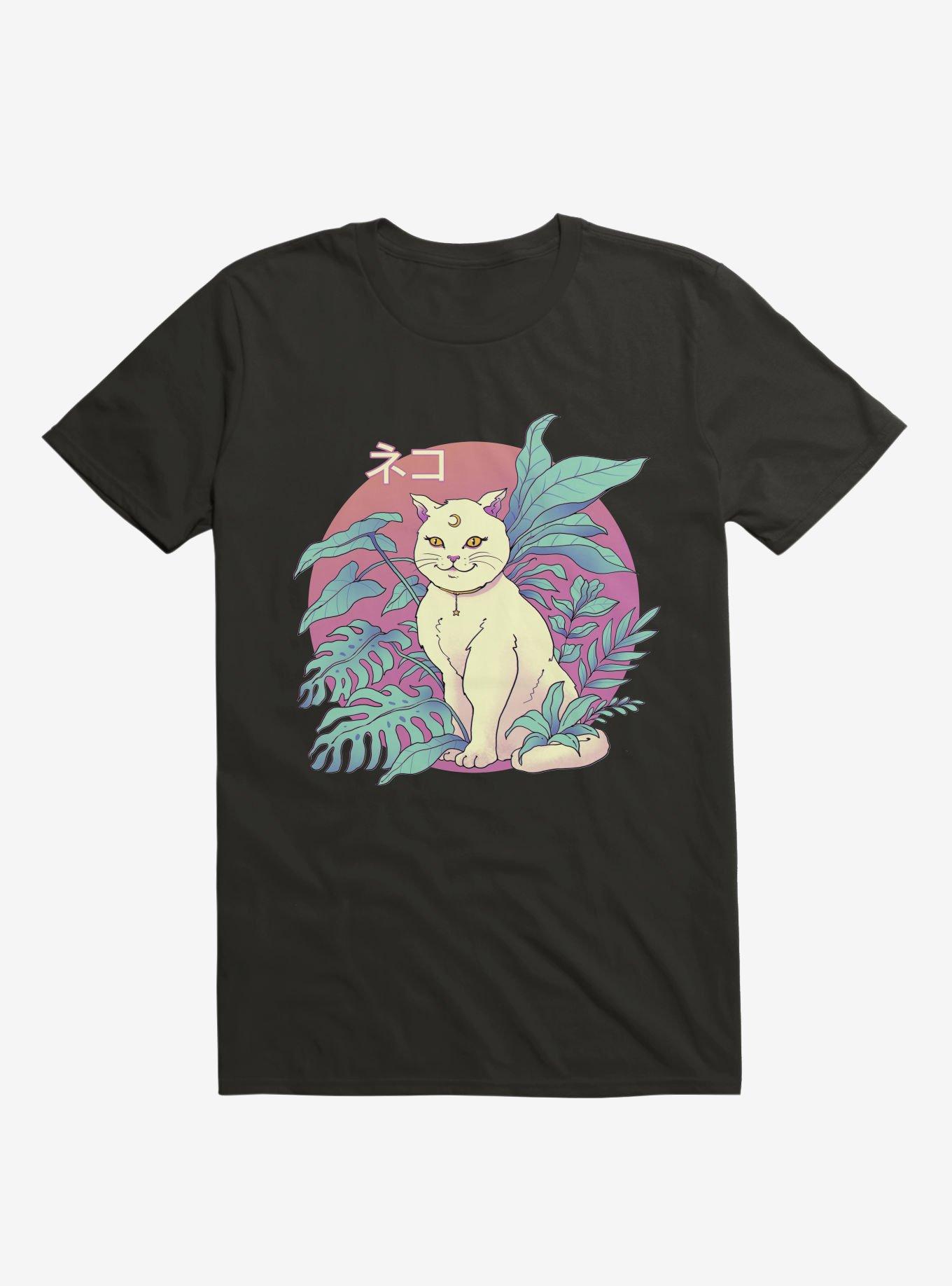 Leaves Vapor Cat Black T-Shirt, , hi-res