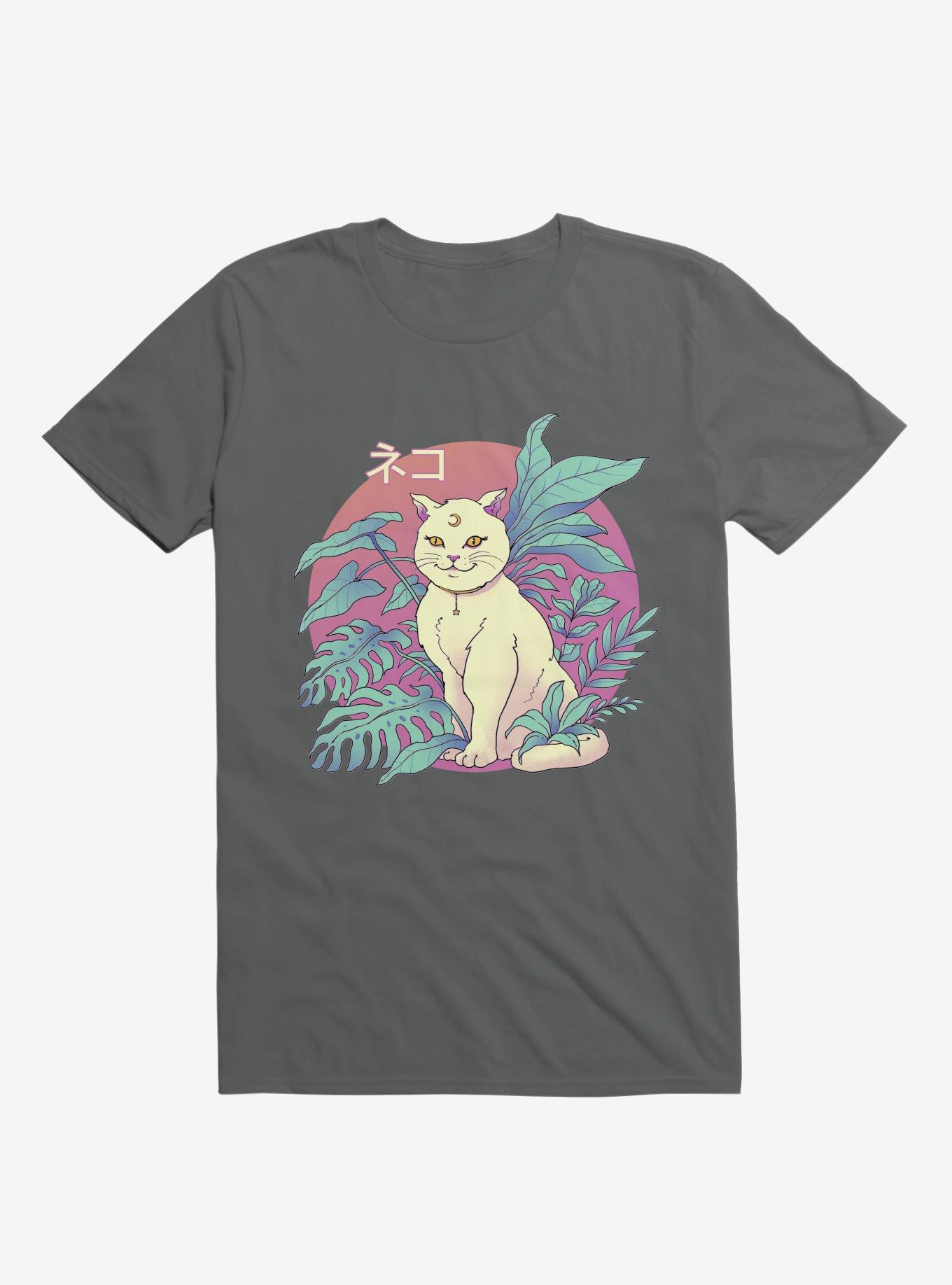 Leaves Vapor Cat Charcoal Grey T-Shirt, , hi-res