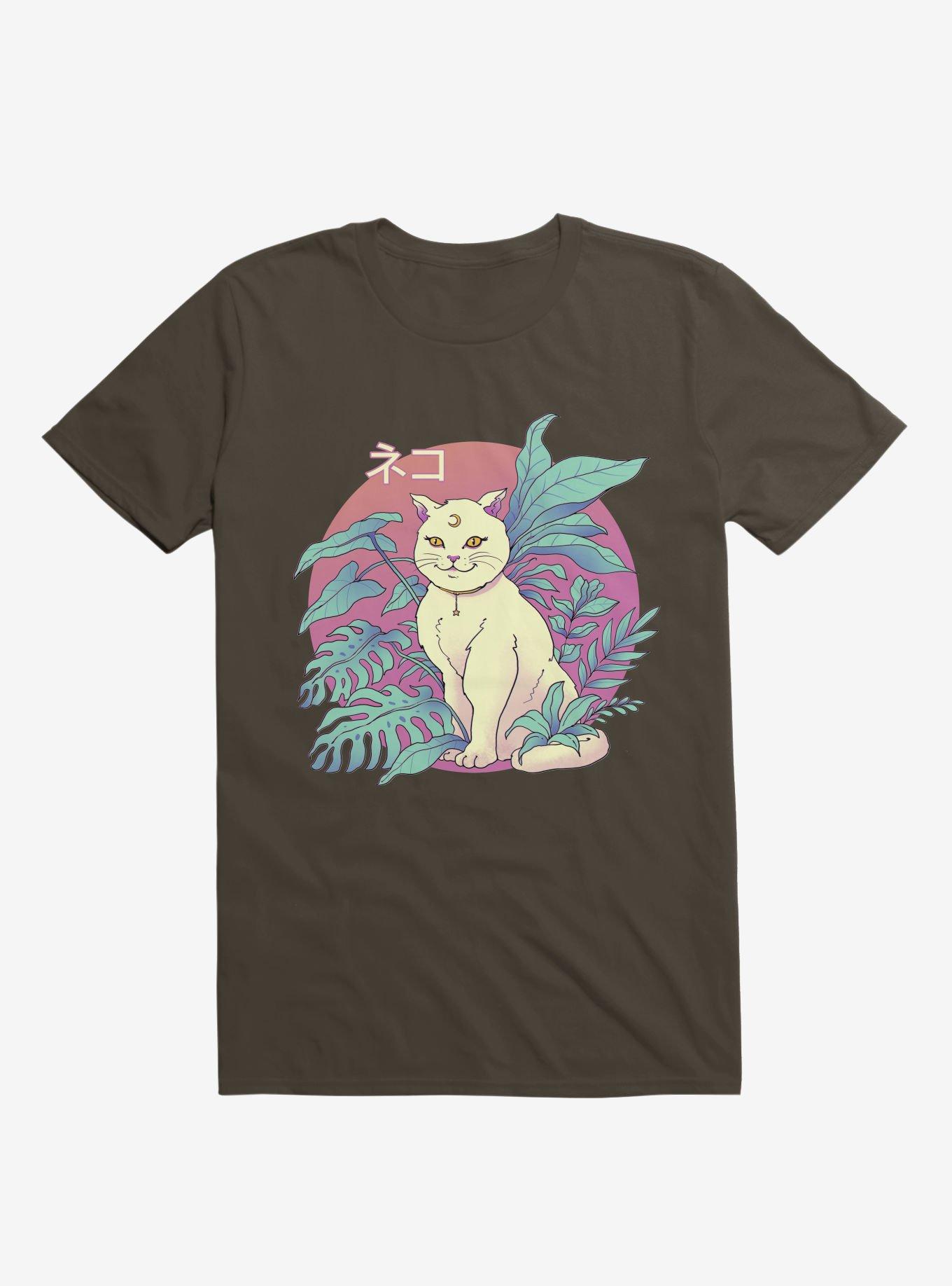 Leaves Vapor Cat Brown T-Shirt, , hi-res