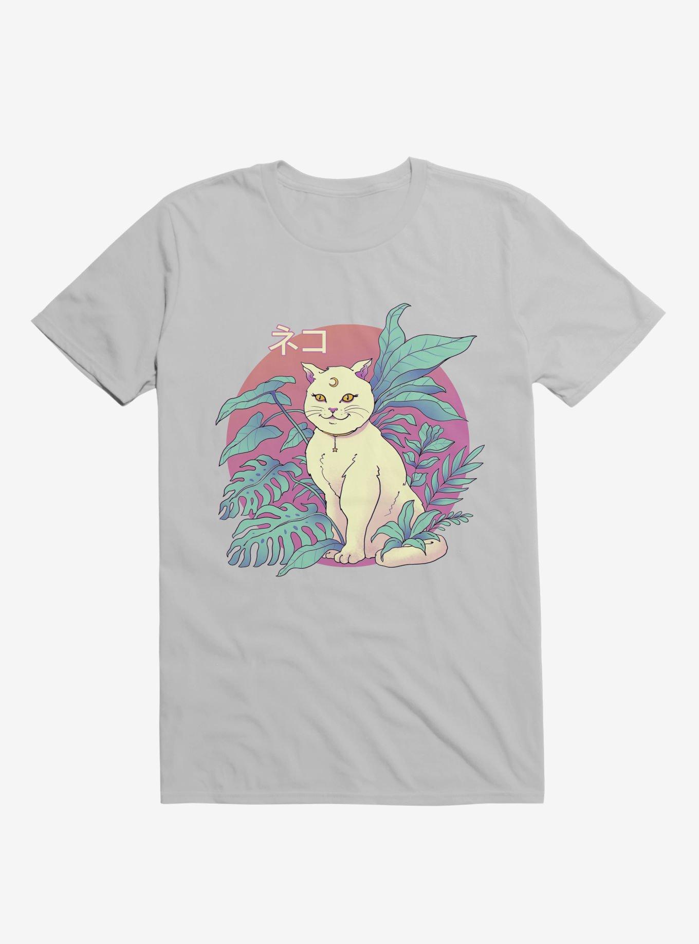 Leaves Vapor Cat Ice Grey T-Shirt, , hi-res