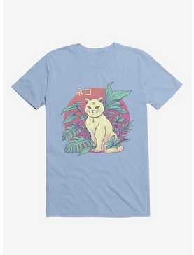 Leaves Vapor Cat Light Blue T-Shirt, , hi-res