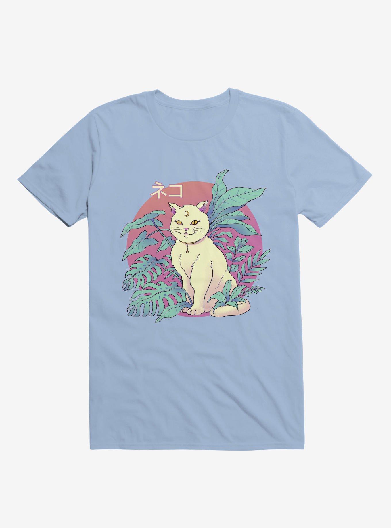 Leaves Vapor Cat Light Blue T-Shirt, LIGHT BLUE, hi-res