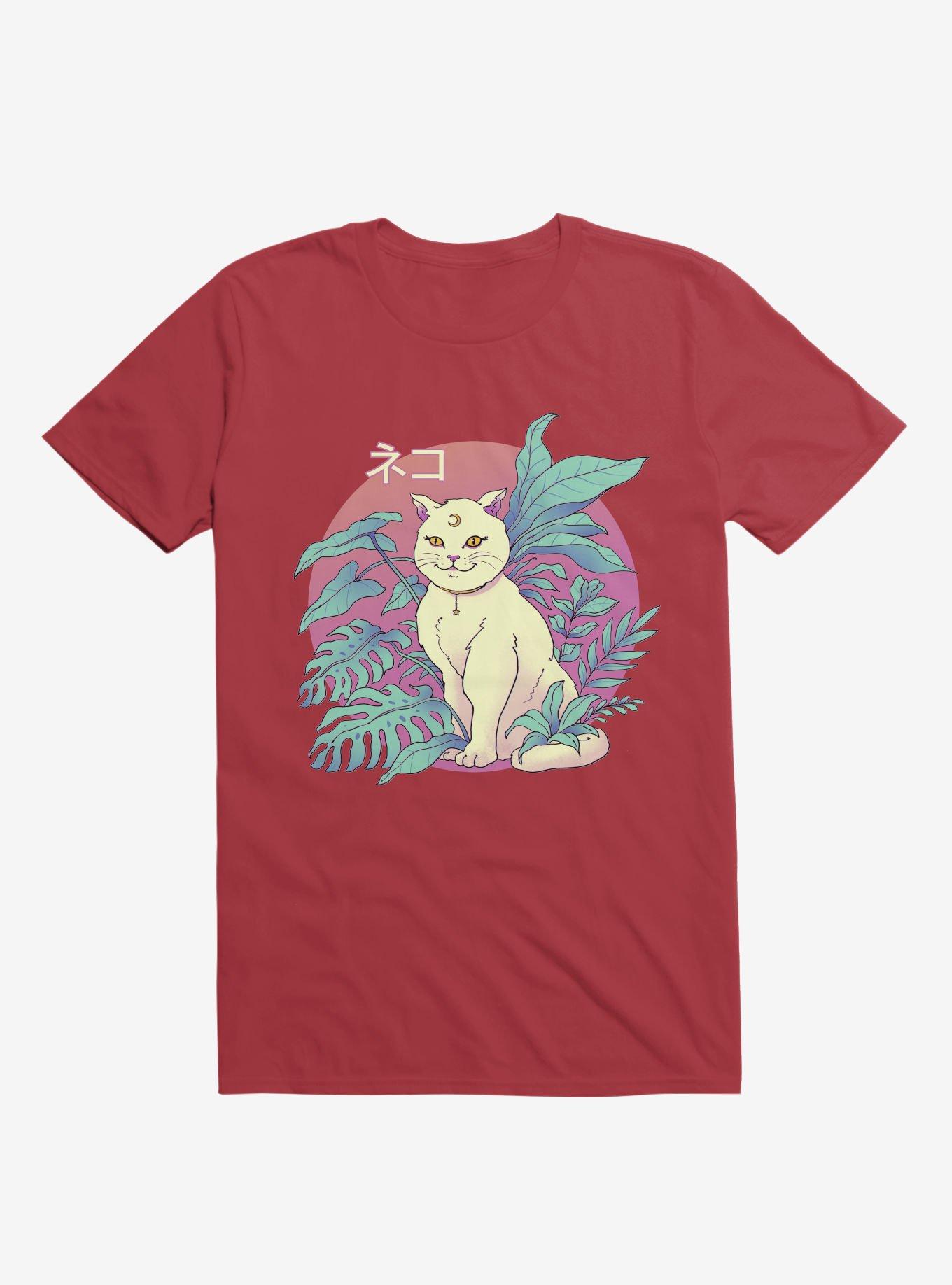 Leaves Vapor Cat Red T-Shirt, , hi-res