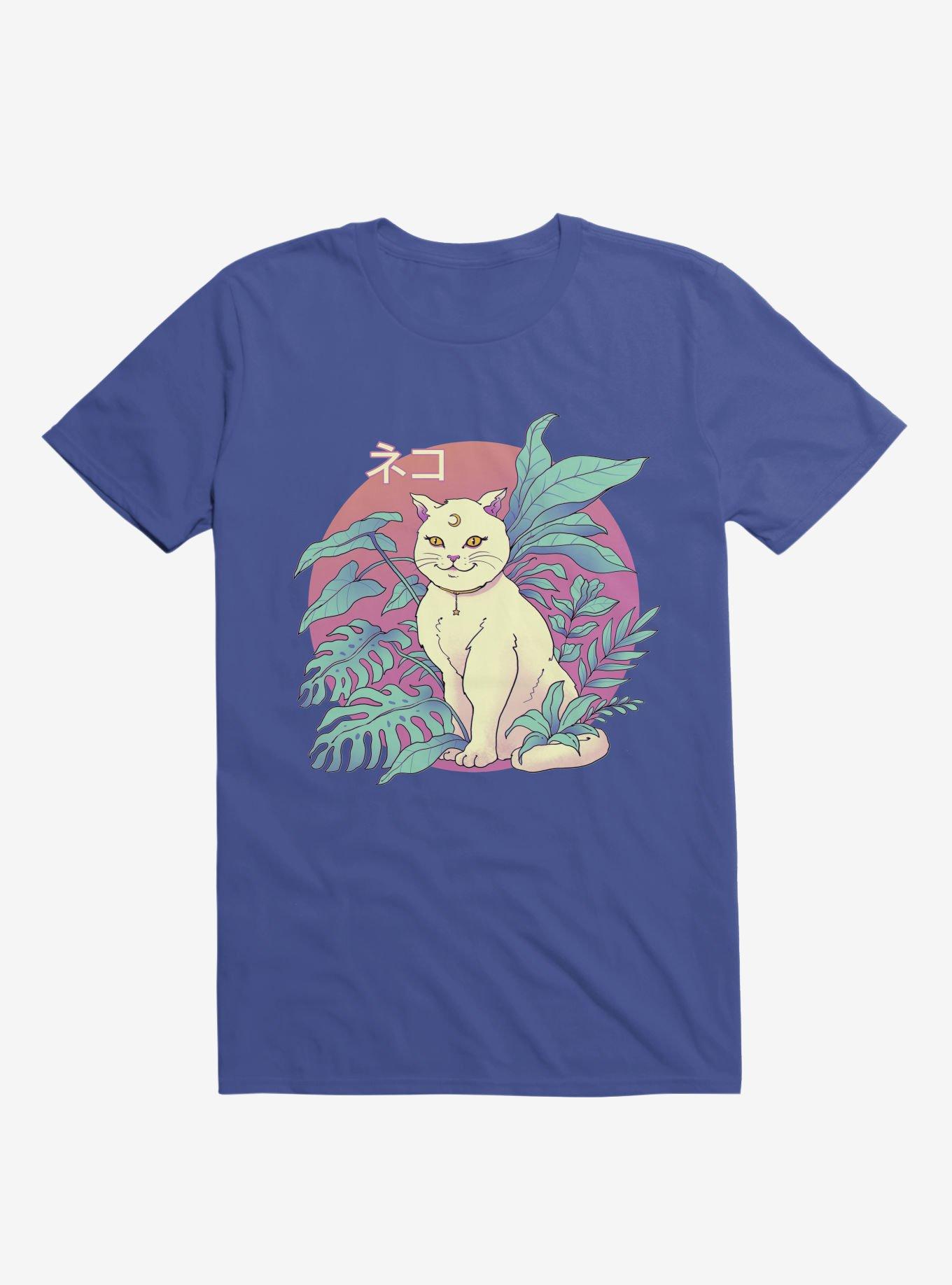 Leaves Vapor Cat Royal Blue T-Shirt, , hi-res