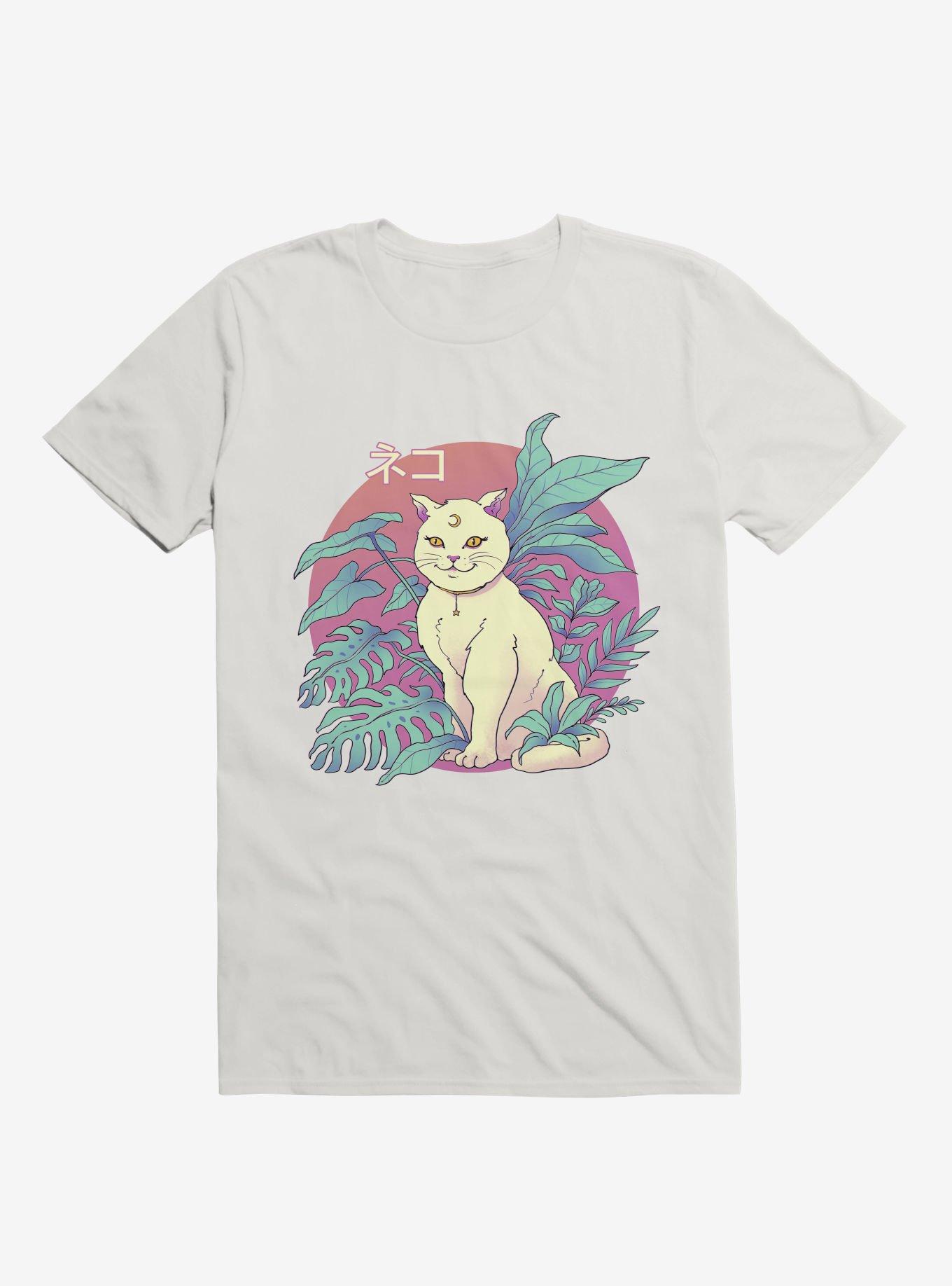 Leaves Vapor Cat White T-Shirt, WHITE, hi-res