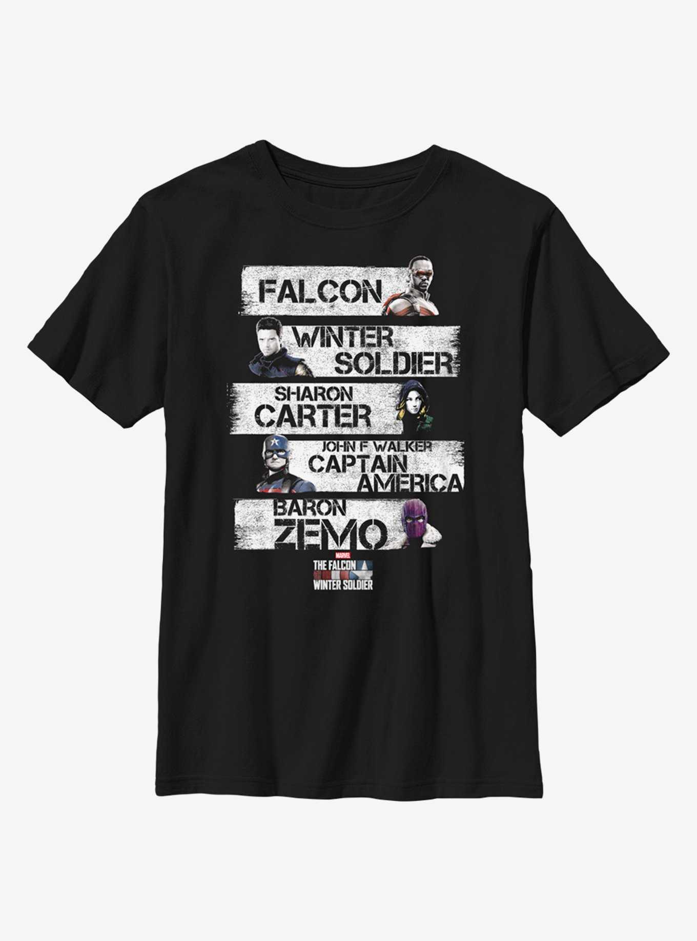 Marvel The Falcon And The Winter Soldier Character Stack Youth T-Shirt, , hi-res