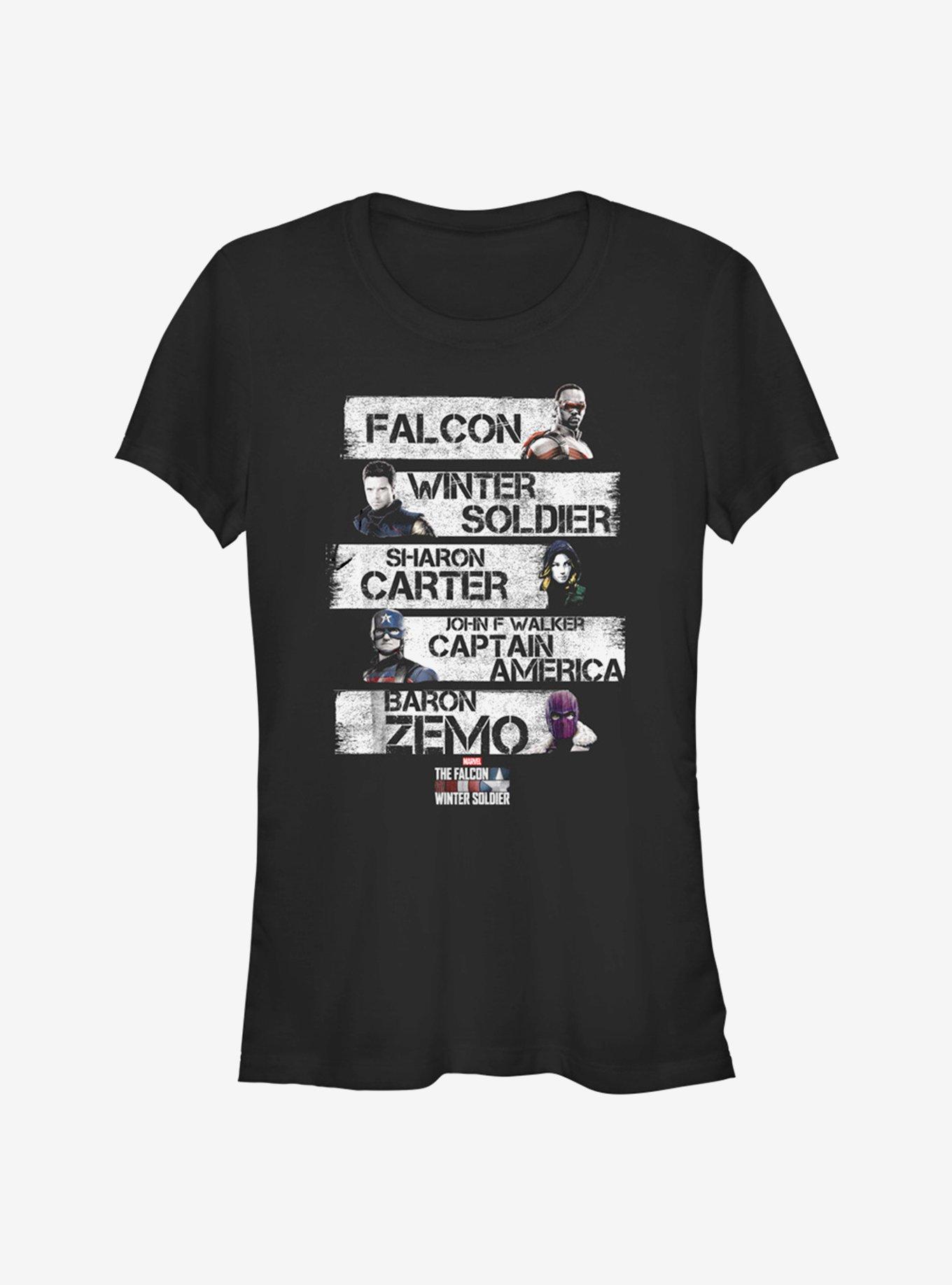 Marvel The Falcon And The Winter Soldier Character Stack Girls T-Shirt, BLACK, hi-res