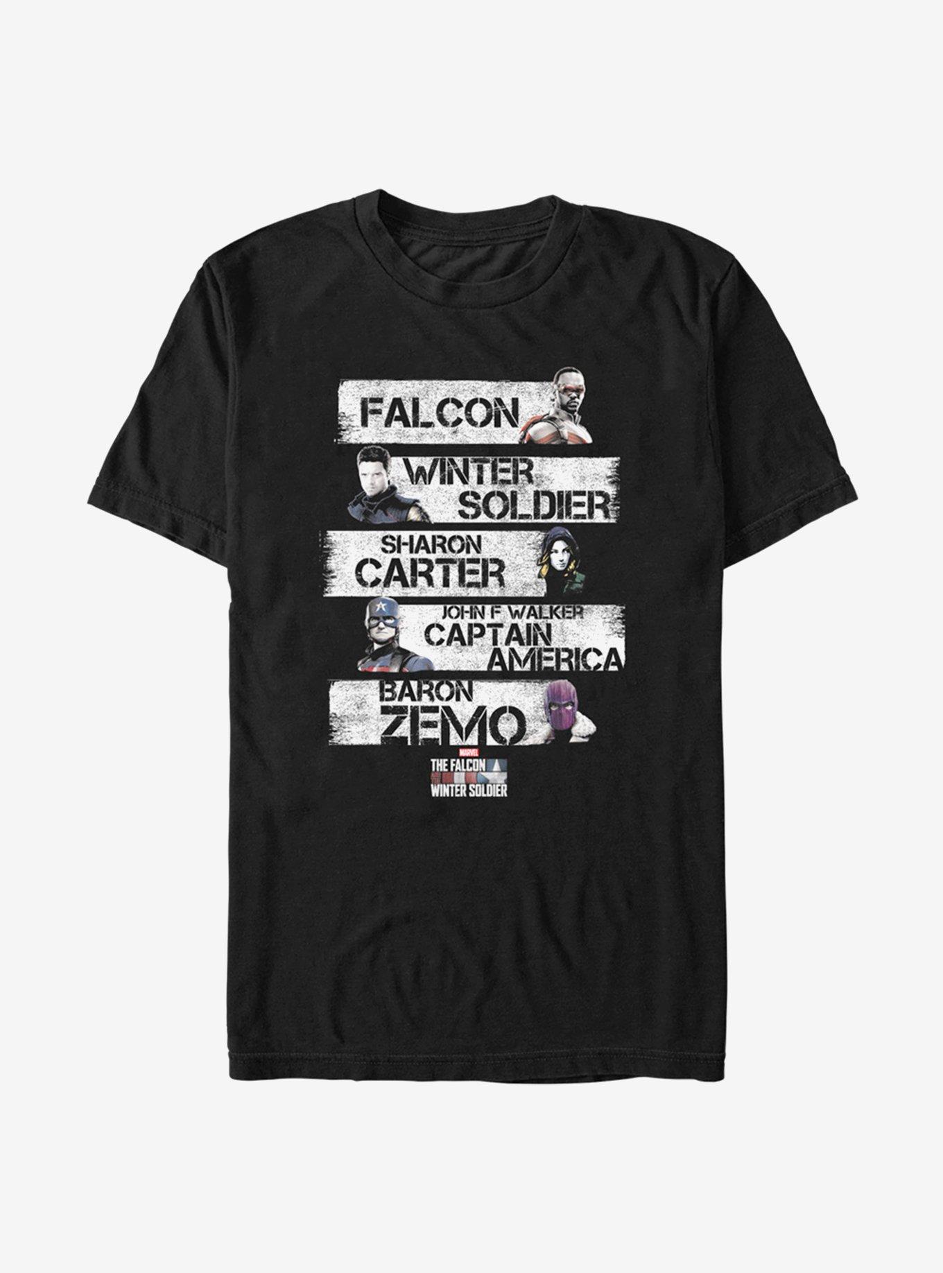 Marvel The Falcon And The Winter Soldier Character Stack T-Shirt, BLACK, hi-res