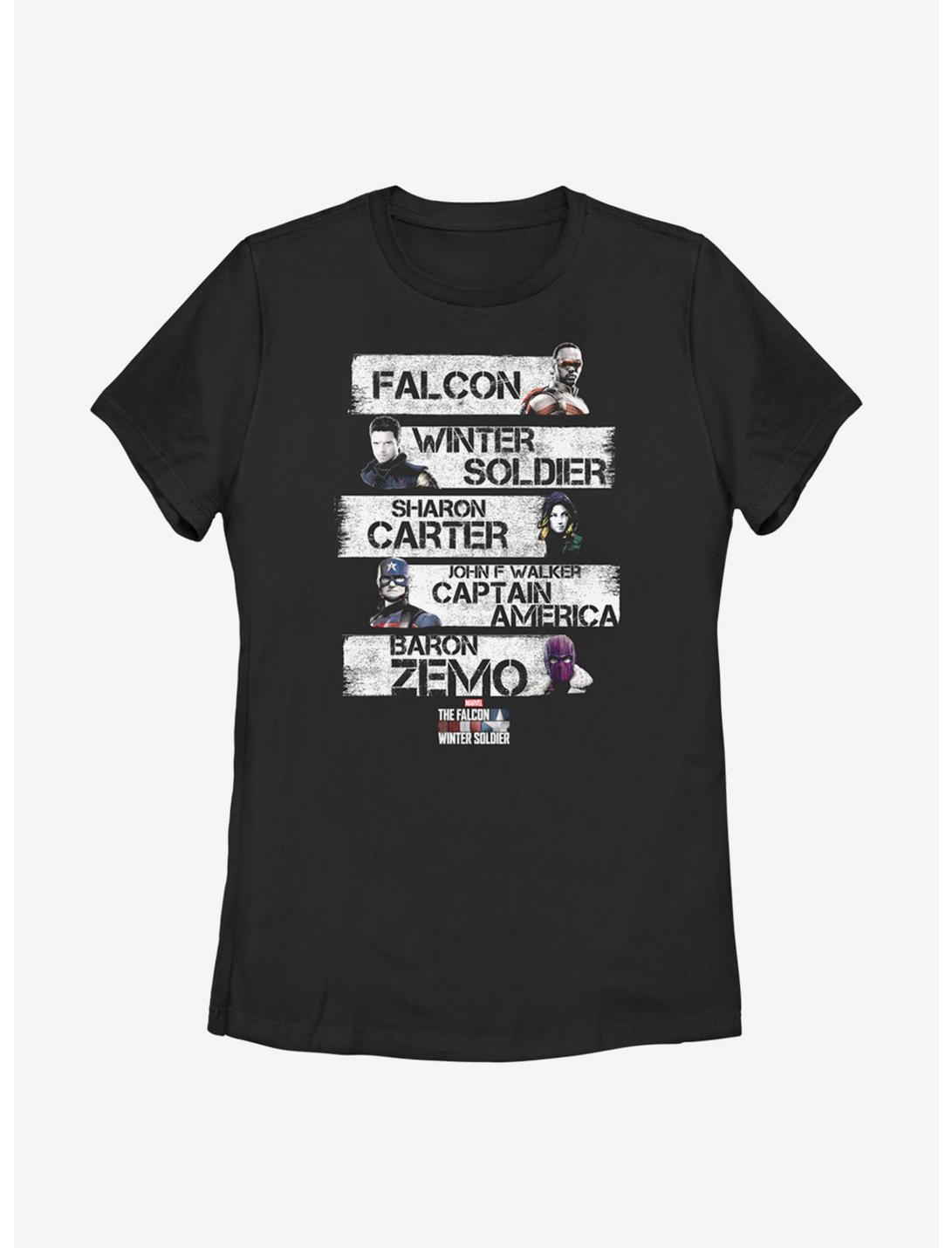 Marvel The Falcon And The Winter Soldier Character Stack Womens T-Shirt, BLACK, hi-res