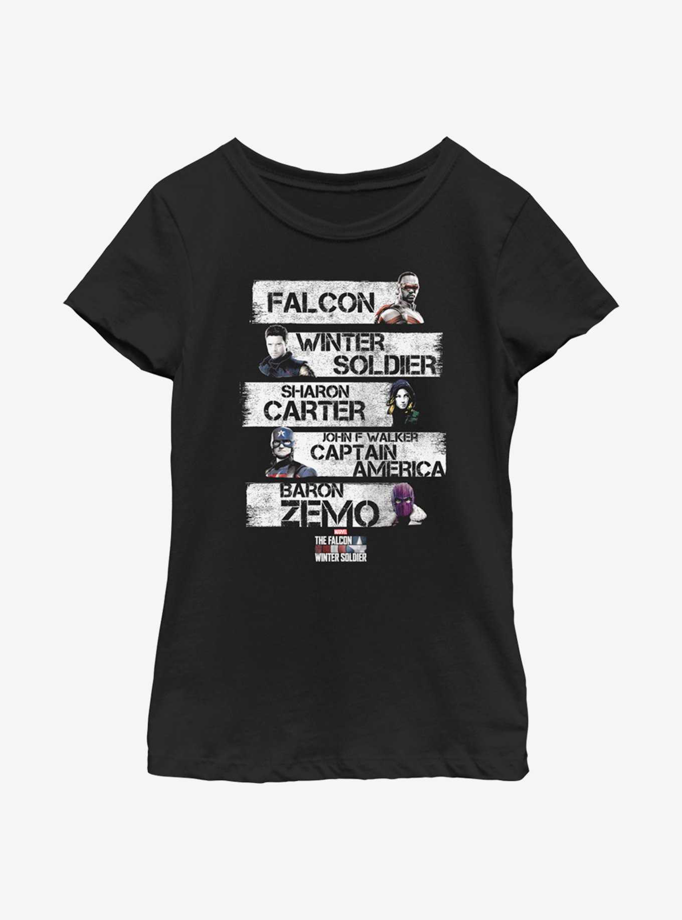 Marvel The Falcon And The Winter Soldier Character Stack Youth Girls T-Shirt, , hi-res