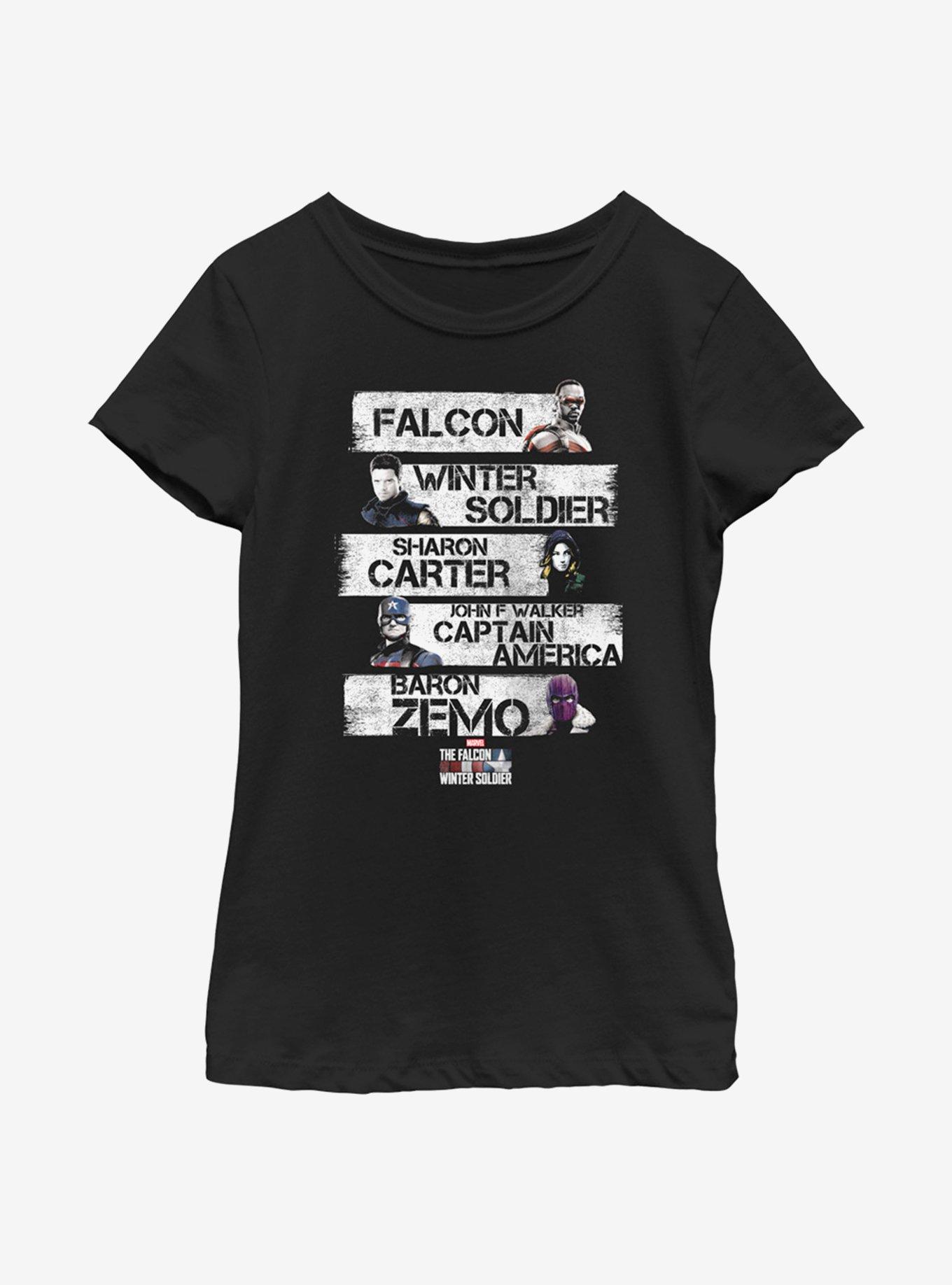 Marvel The Falcon And The Winter Soldier Character Stack Youth Girls T-Shirt, , hi-res