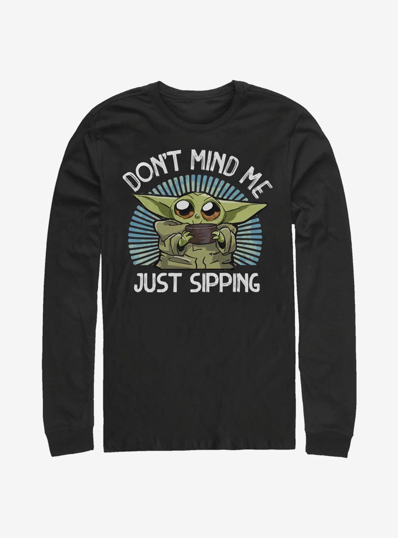 Star Wars The Mandalorian Just Sipping Long-Sleeve T-Shirt, BLACK, hi-res