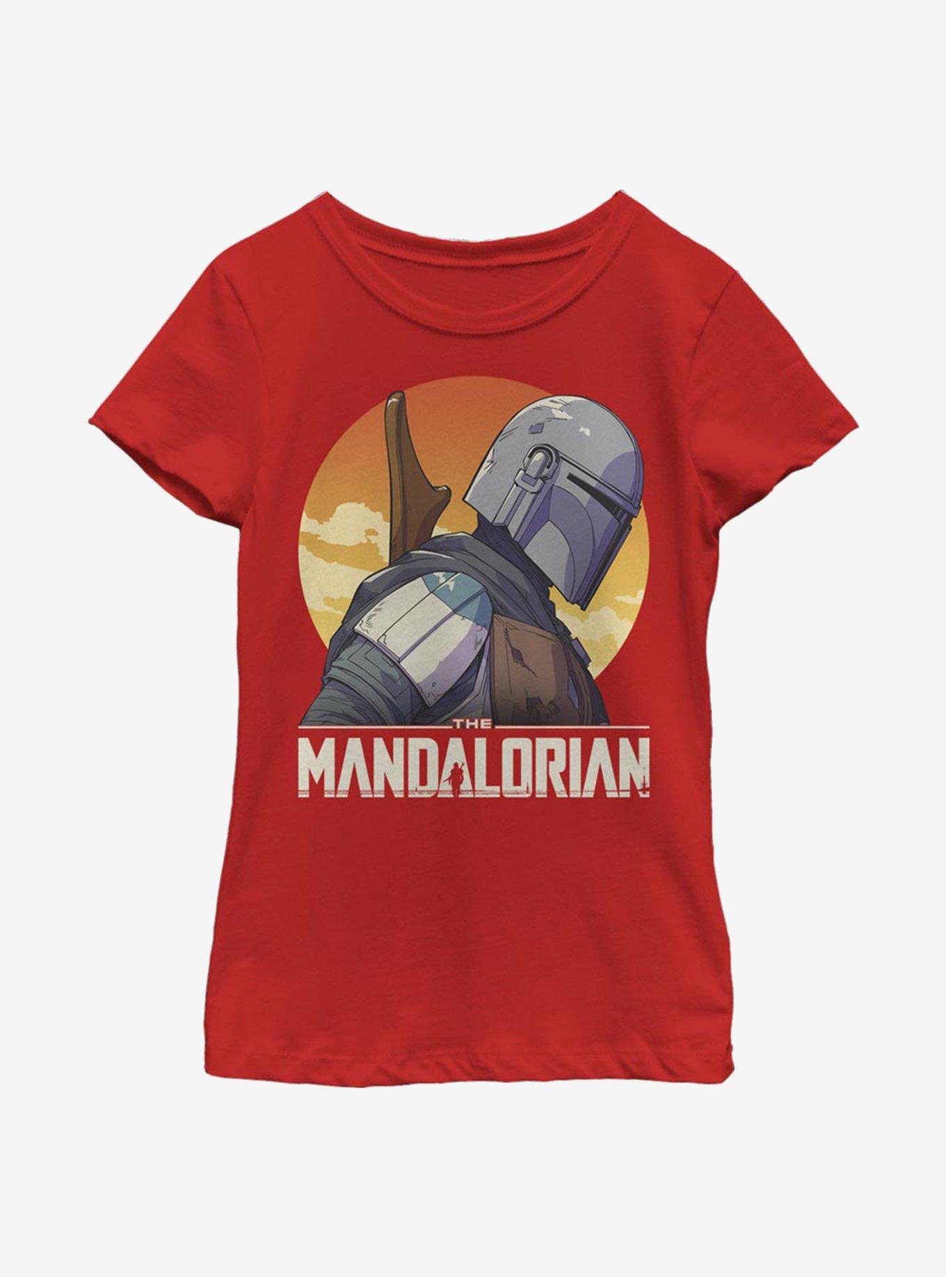 Star Wars The Mandalorian Mando Sunset Sil Youth Girls T-Shirt, RED, hi-res