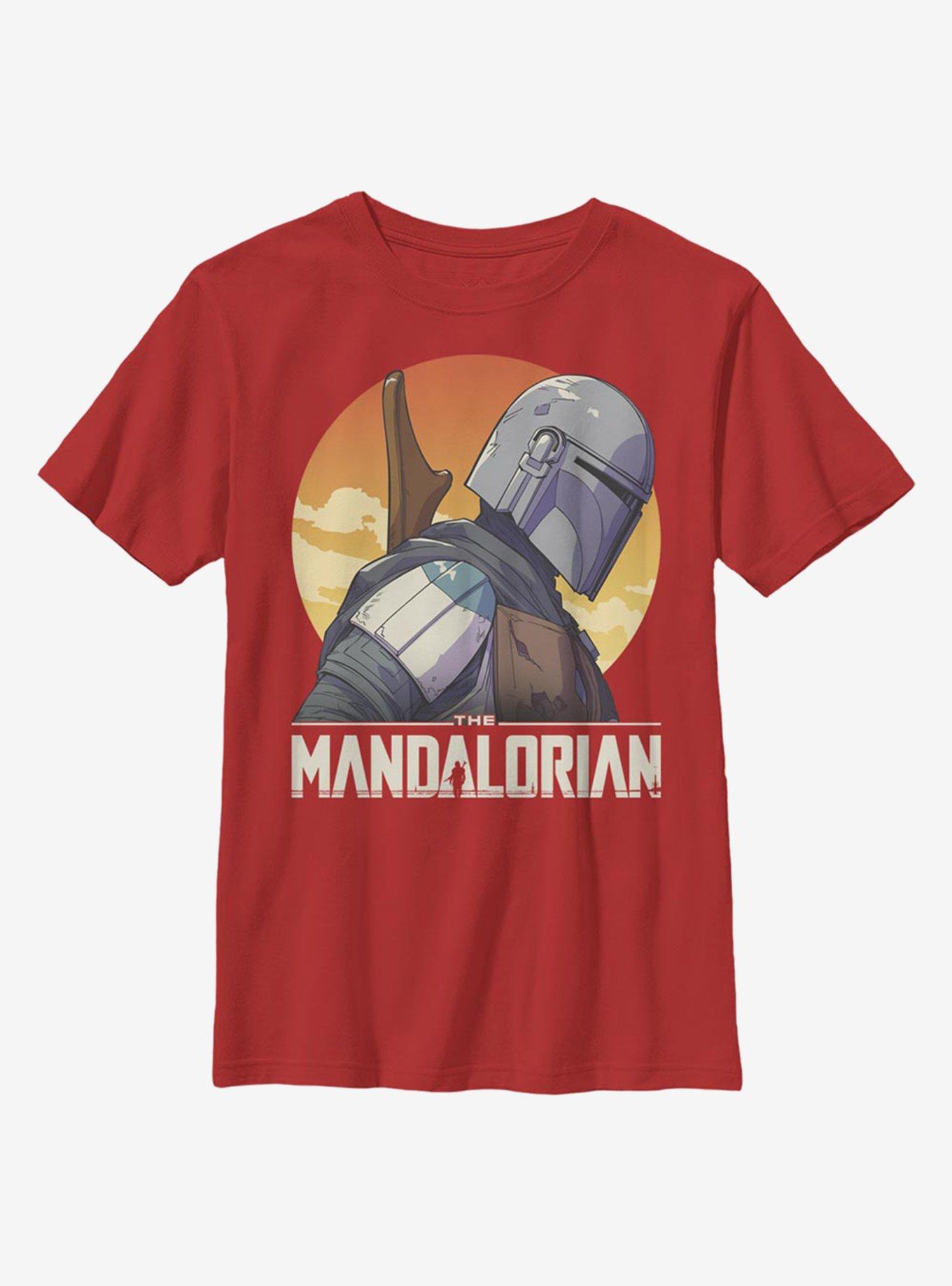 Star Wars The Mandalorian Mando Sunset Sil Youth T-Shirt, RED, hi-res