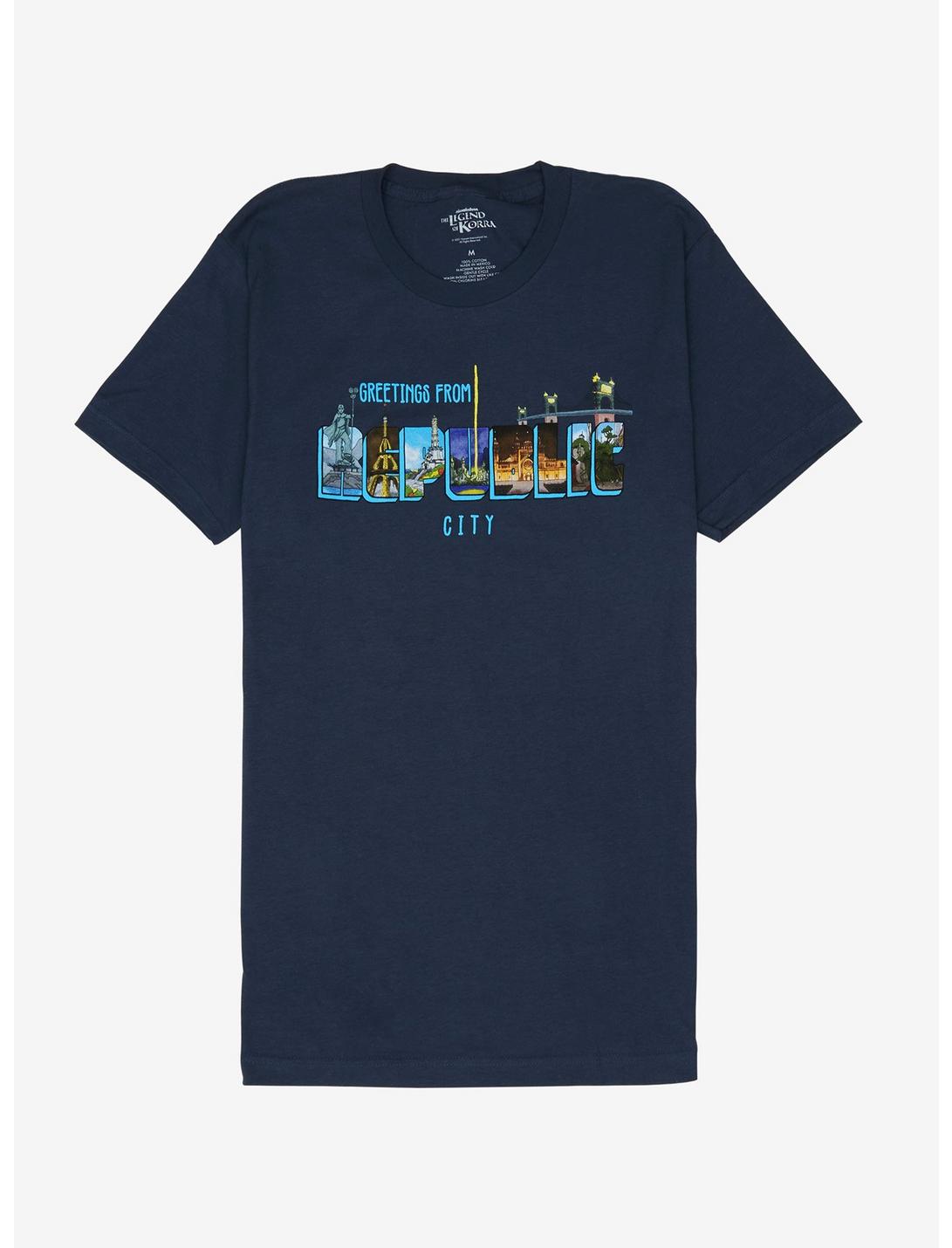 The Legend of Korra Greetings from Republic City T-Shirt - BoxLunch Exclusive, NAVY, hi-res