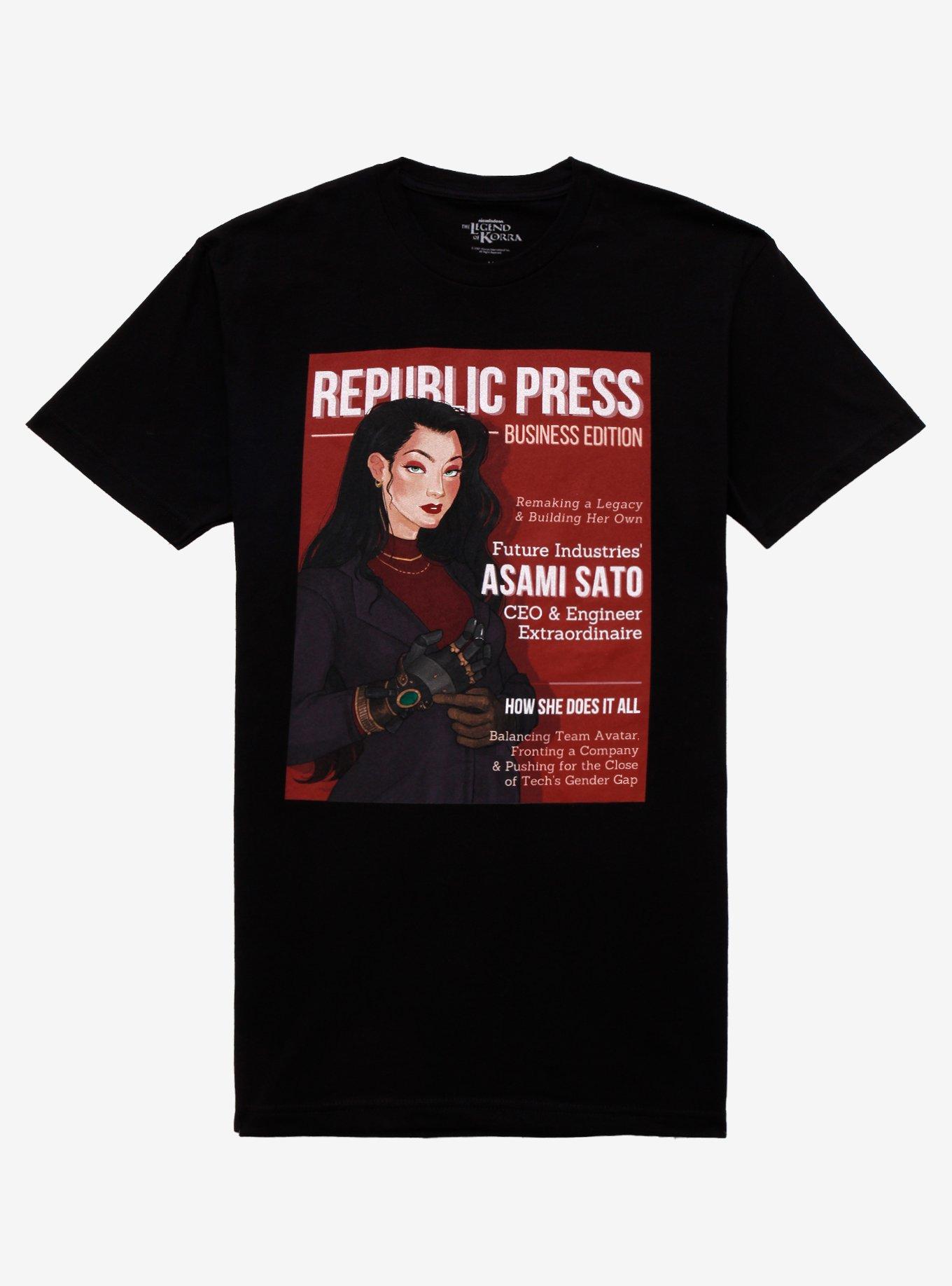 The Legend of Korra Asami Republic Press T-Shirt - BoxLunch Exclusive, BLACK, hi-res