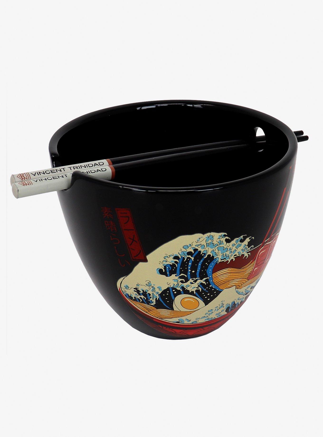Great Wave Ramen Bowl With Chopsticks By Vincent Trinidad, , hi-res