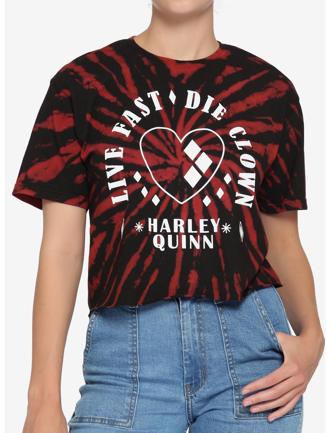 DC Comics The Suicide Squad Harley Quinn Live Fast Die Clown Tie-Dye Girls Crop T-Shirt, MULTI, hi-res