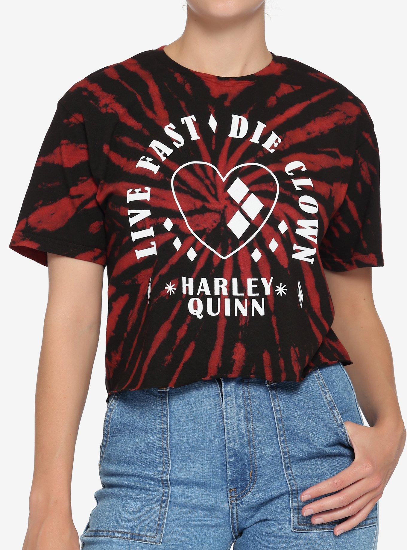 DC Comics The Suicide Squad Harley Quinn Live Fast Die Clown Tie-Dye Girls Crop T-Shirt, MULTI, hi-res