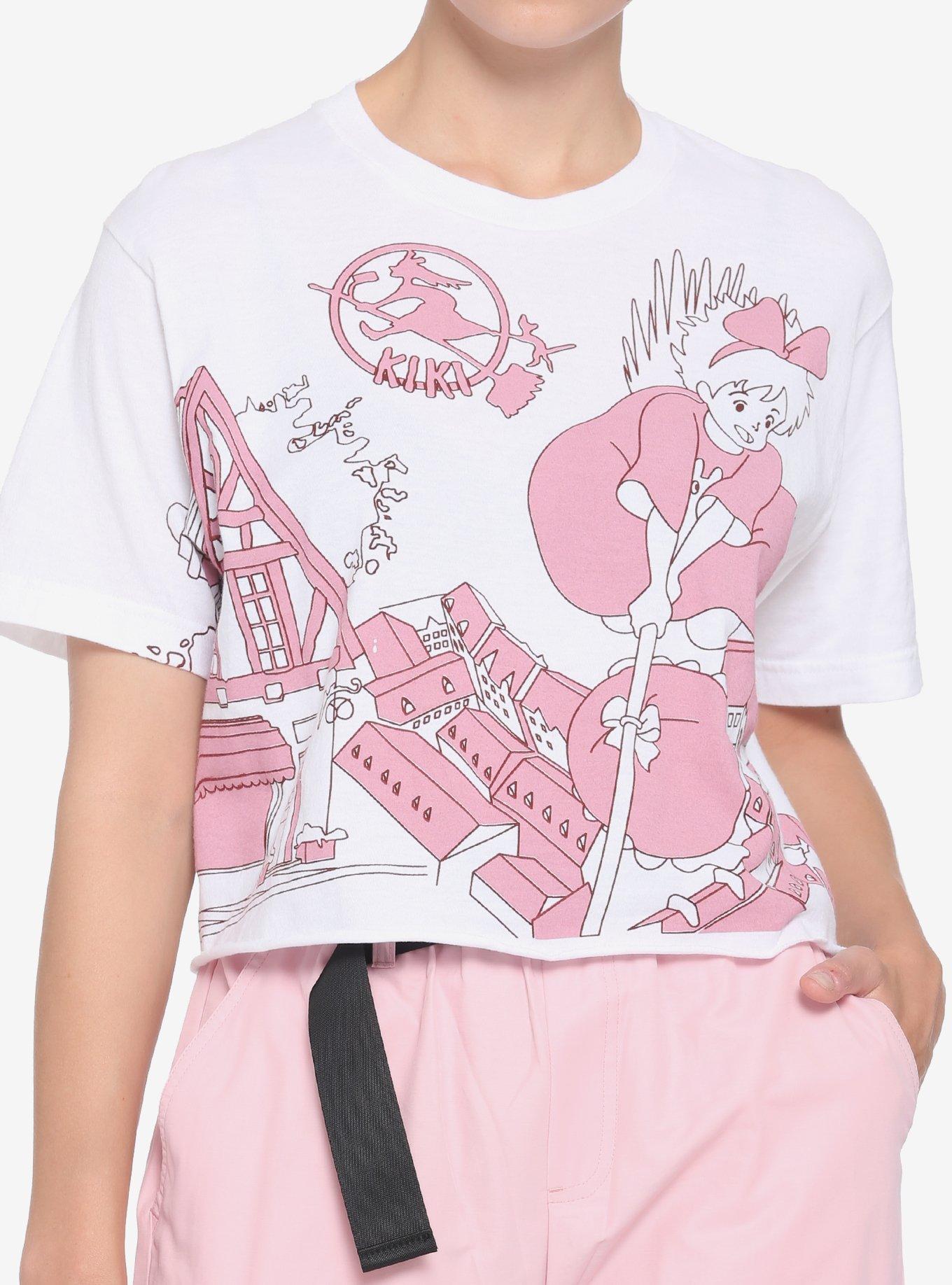 Studio Ghibli Kiki's Delivery Service Flying Girls Crop T-Shirt, PINK, hi-res