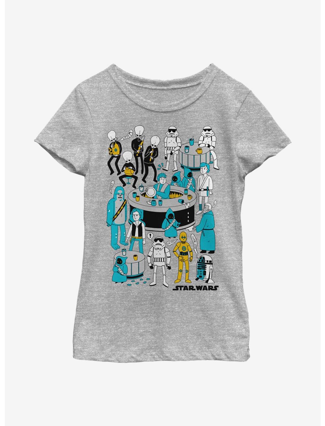 Star Wars Foil Cantina Doodle Youth Girls T-Shirt, ATH HTR, hi-res