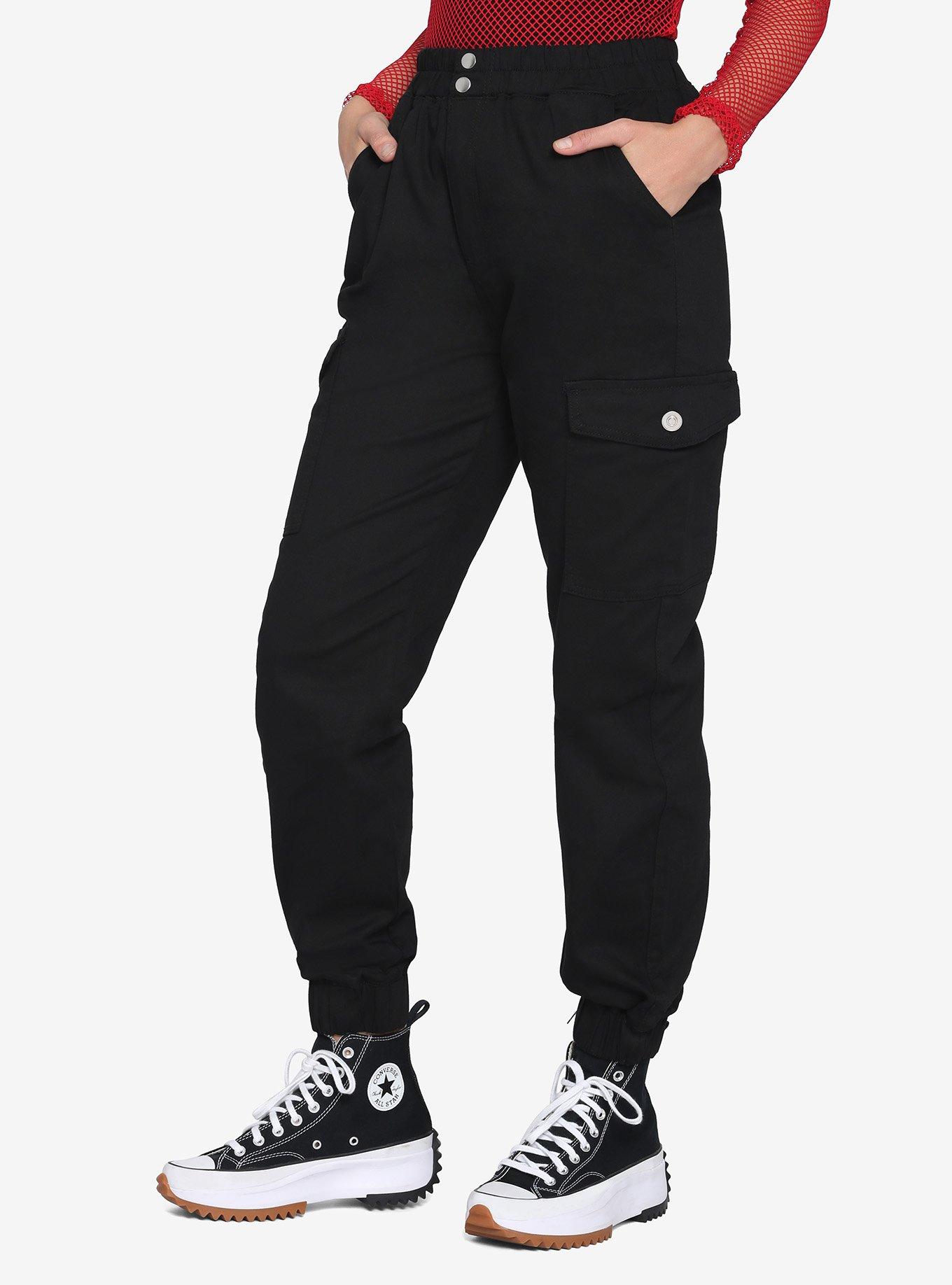 Black Chains & Tech Straps Cargo Jogger Pants, Hot Topic