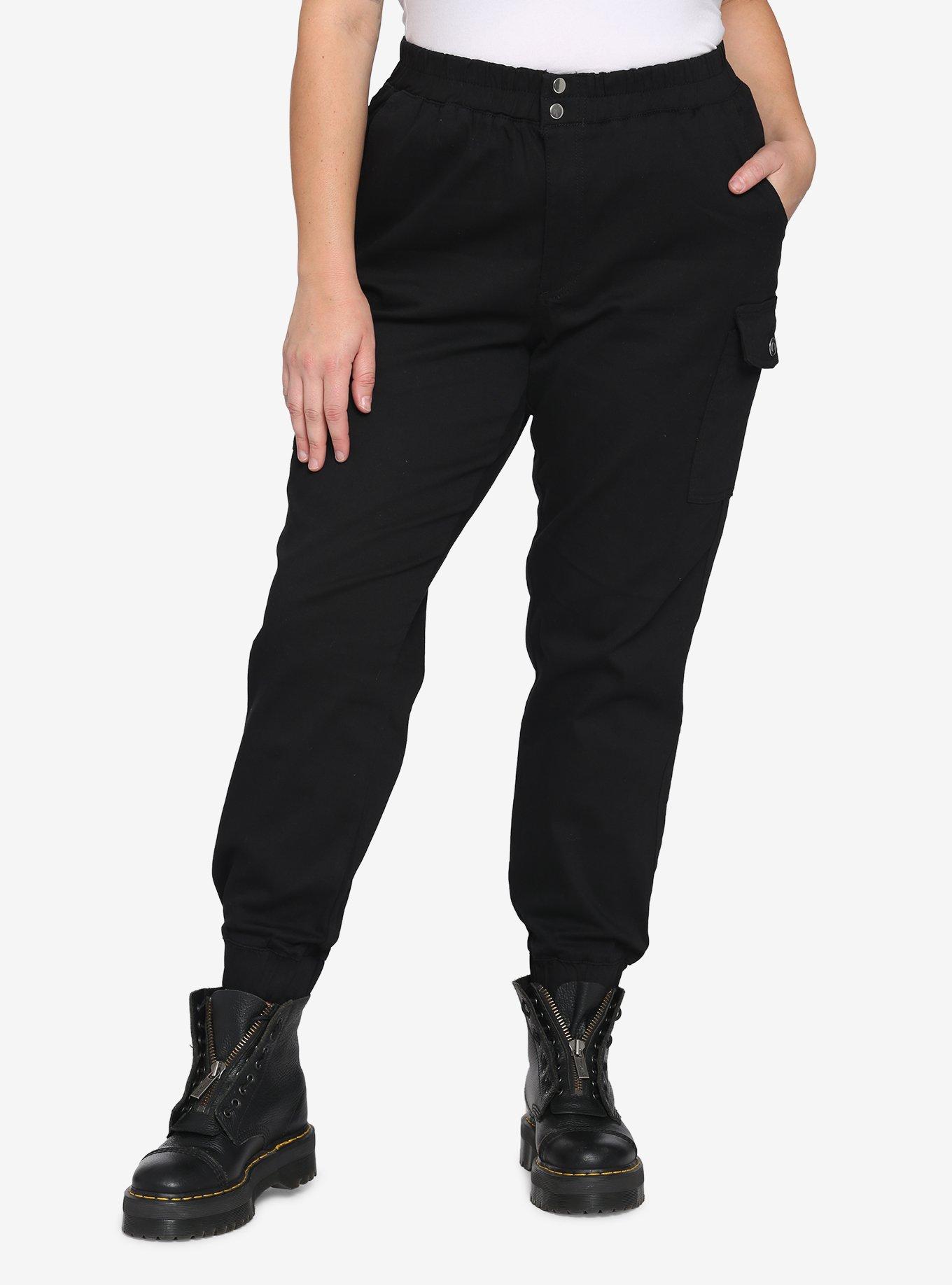 Black Cargo Jogger Pants Plus Size, BLACK, hi-res