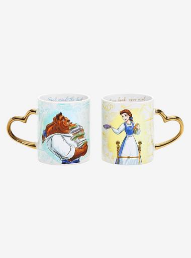 Disney Beauty and The Beast Sculpted Handle Mug Set | Each Holds 14 Ounces