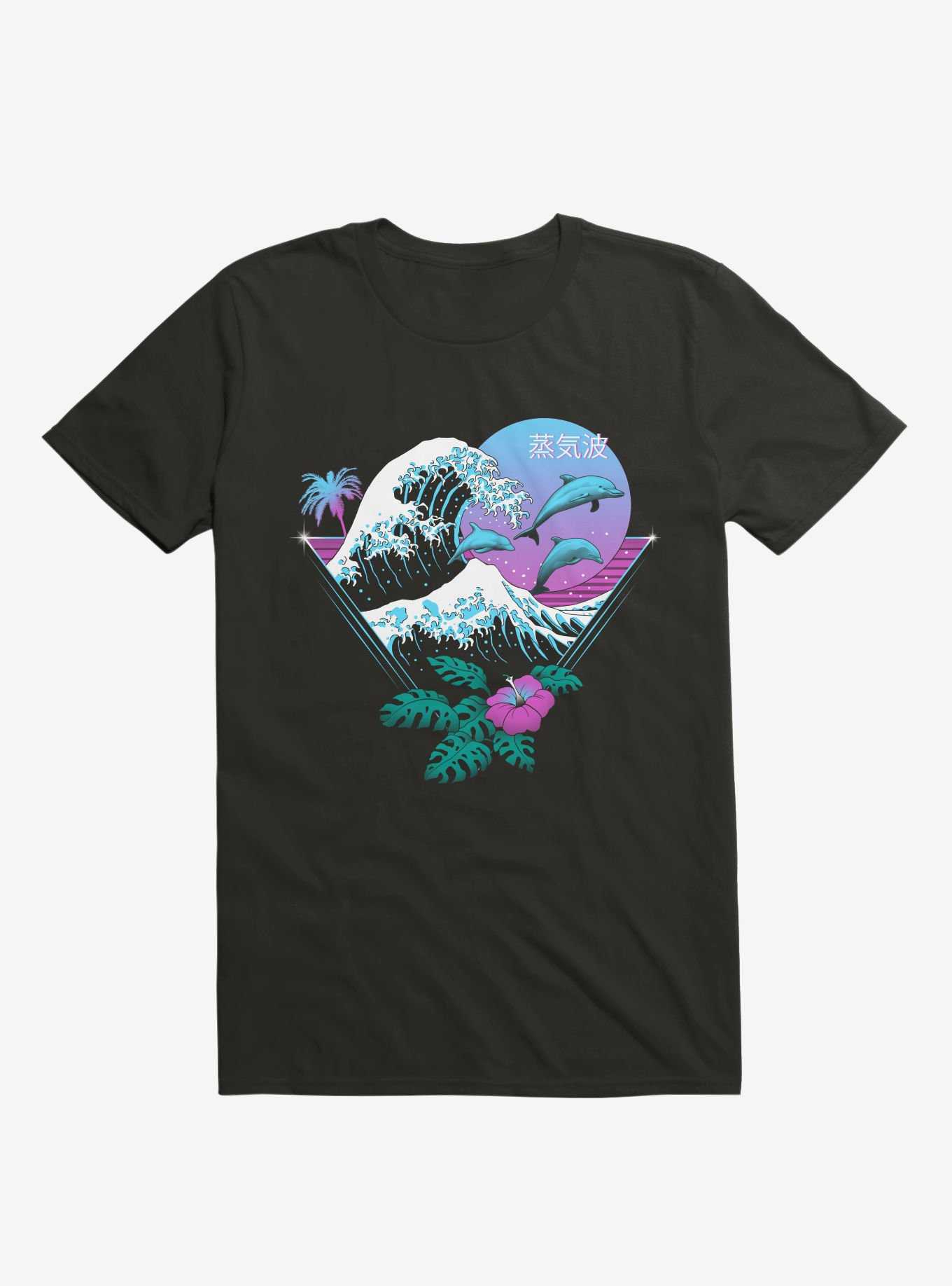 Dolphin Waves Tropical Black T-Shirt, , hi-res