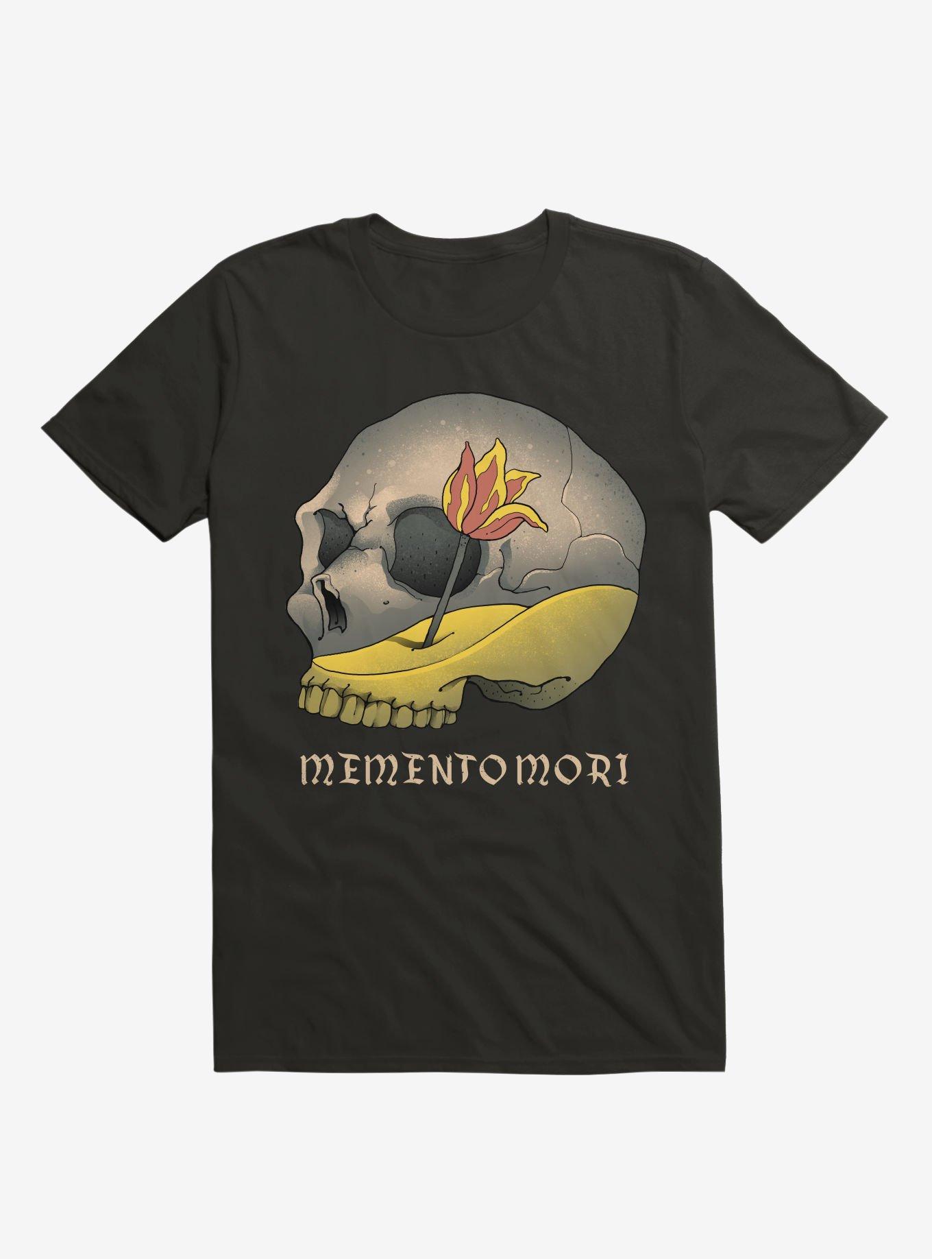 Memento Mori Flower Skull Black T-Shirt, , hi-res