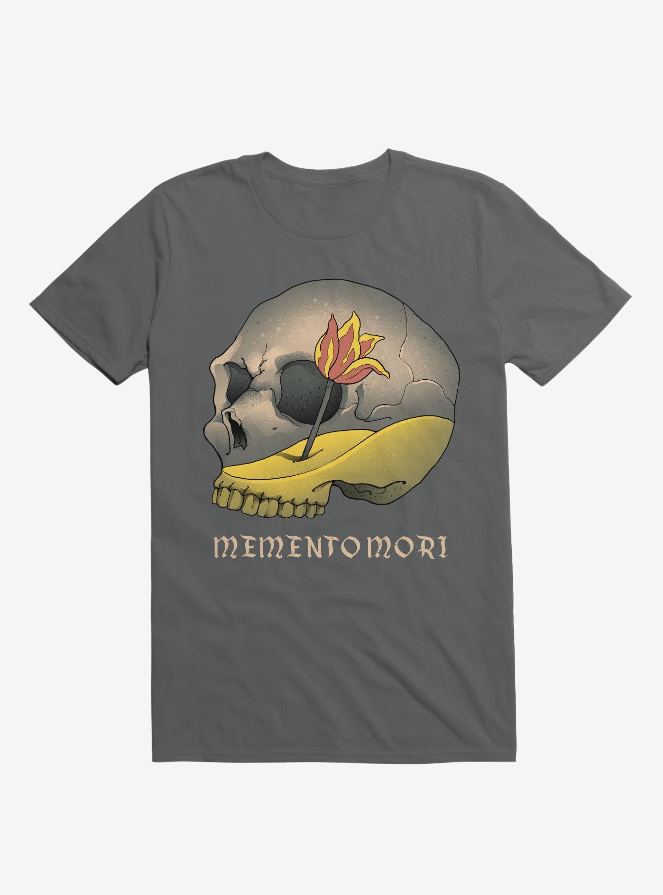 Memento Mori Flower Skull Charcoal Grey T-Shirt, CHARCOAL, hi-res