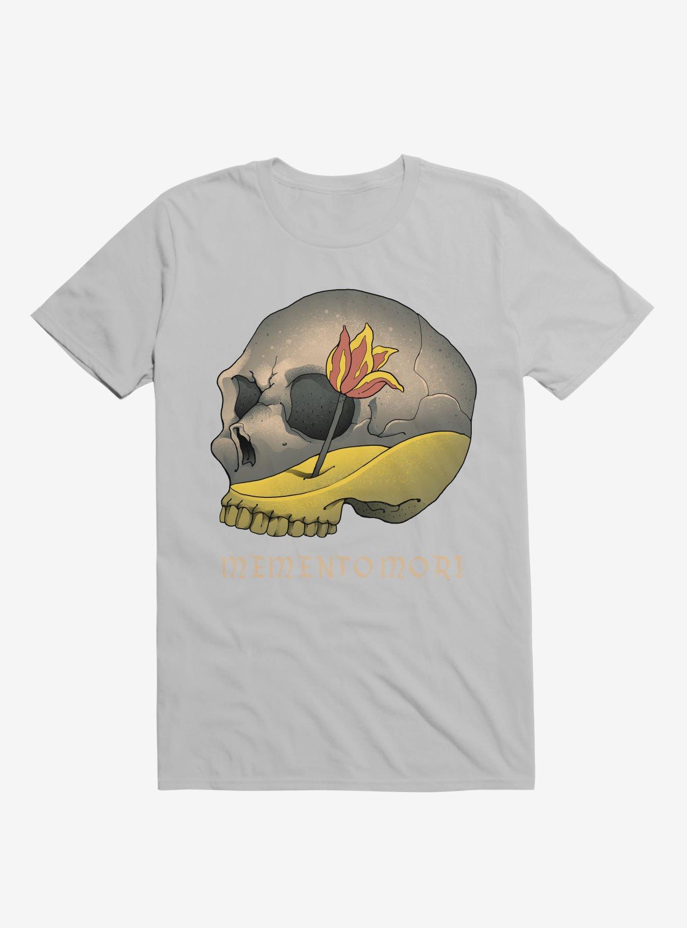 Memento Mori Flower Skull Ice Grey T-Shirt, , hi-res