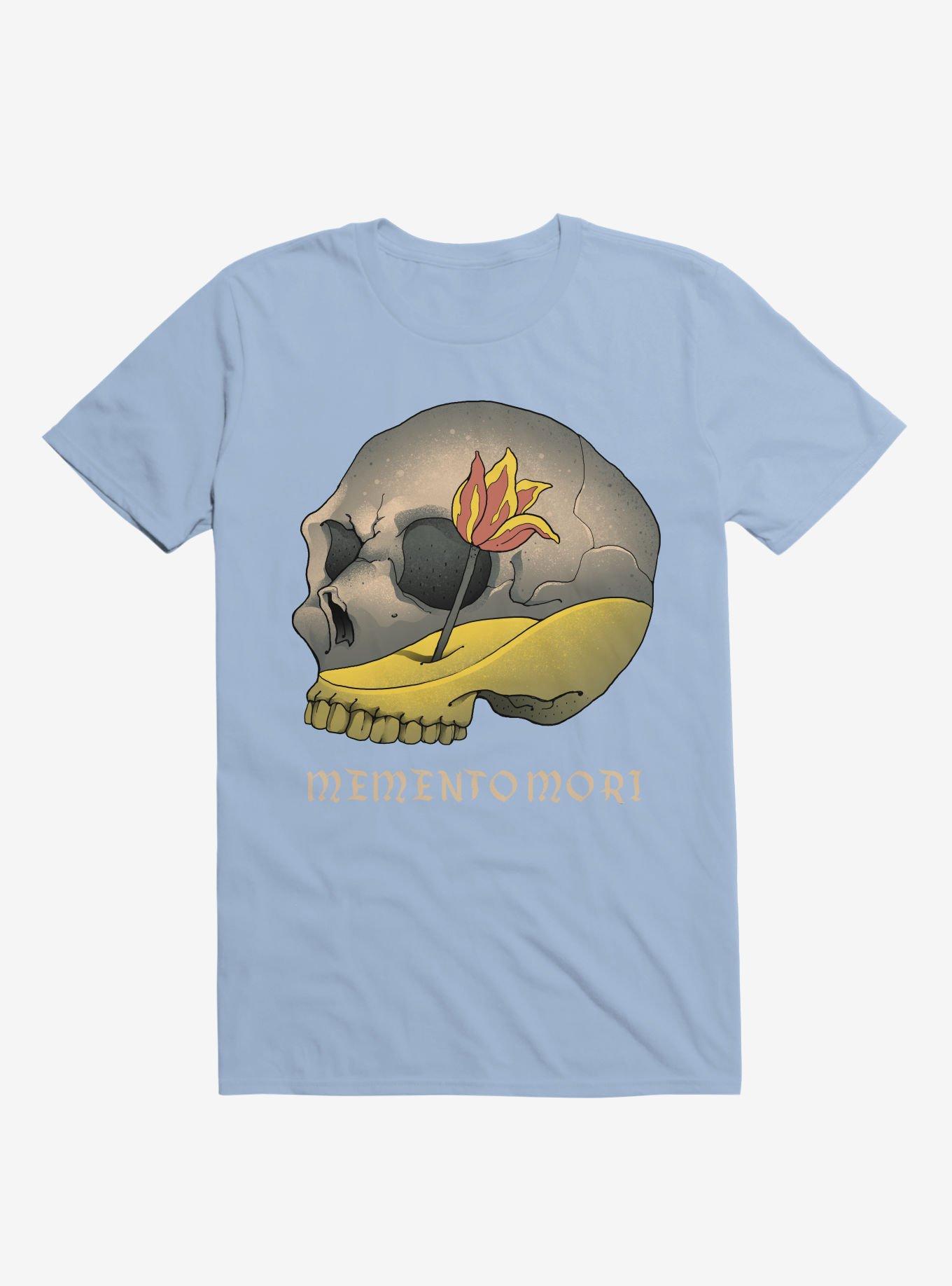 Memento Mori Flower Skull Light Blue T-Shirt, , hi-res