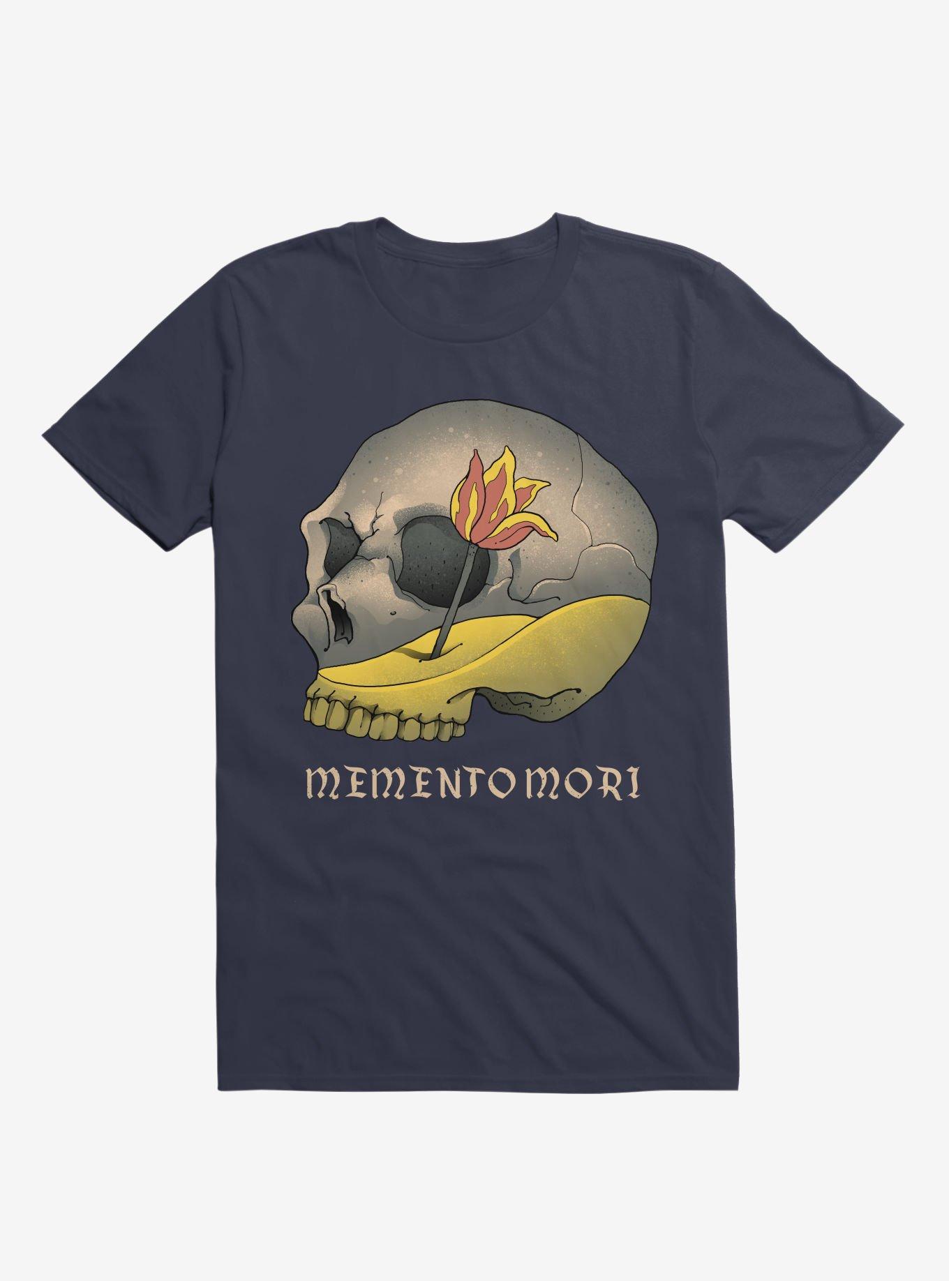 Memento Mori Flower Skull Navy Blue T-Shirt, , hi-res