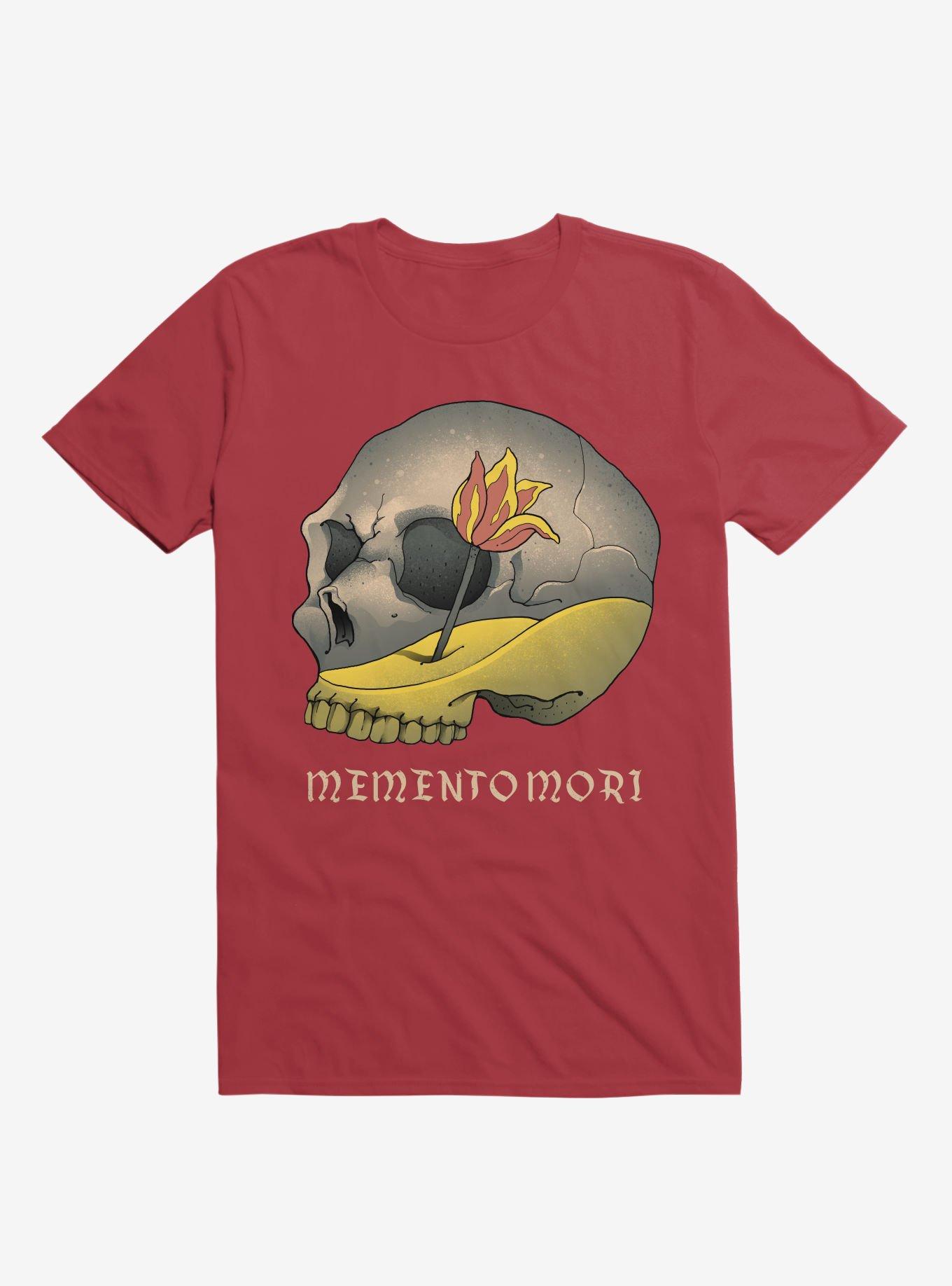 Memento Mori Flower Skull Red T-Shirt, RED, hi-res